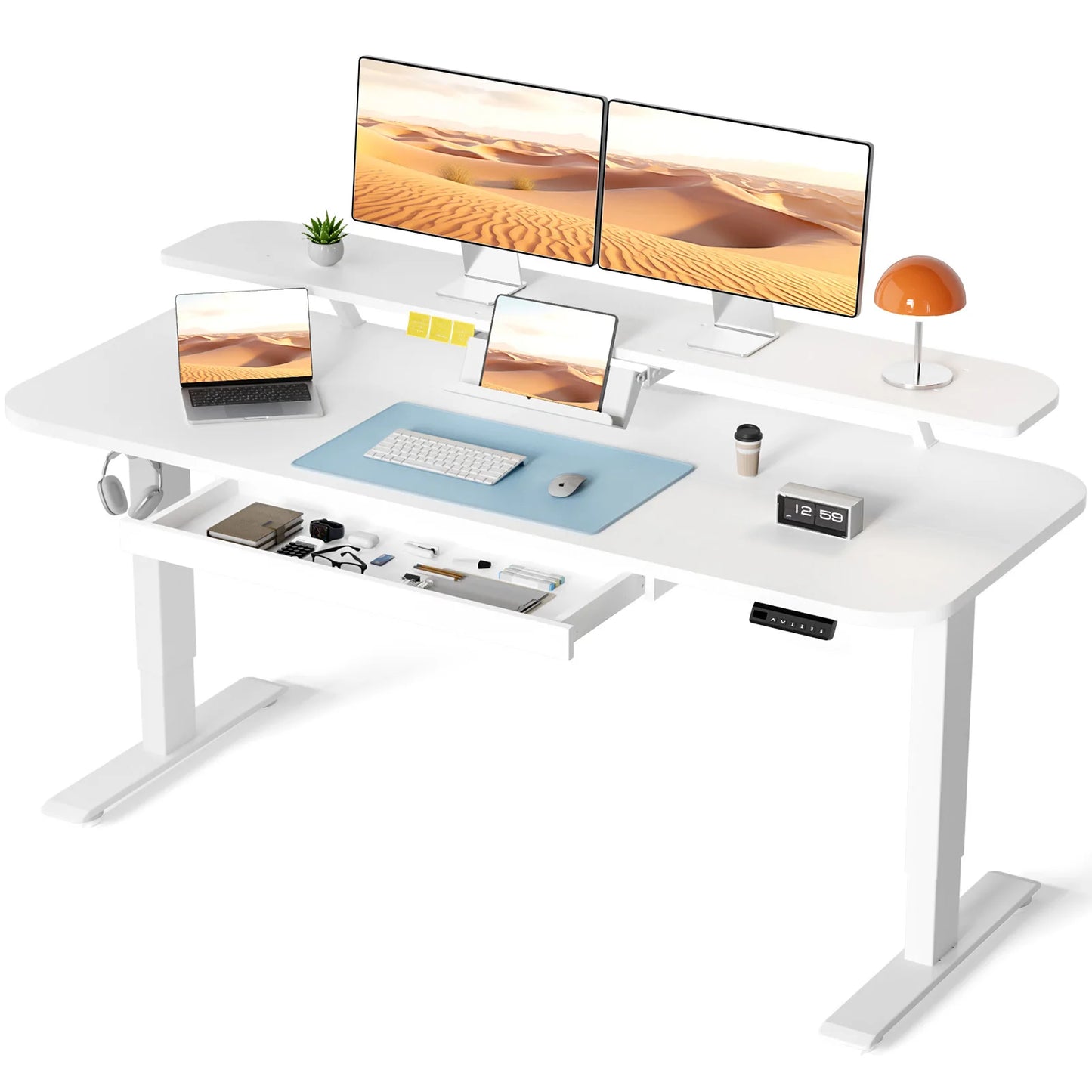 Electric Standing Desk With Drawers Height Adjustable Sit Stand Desk