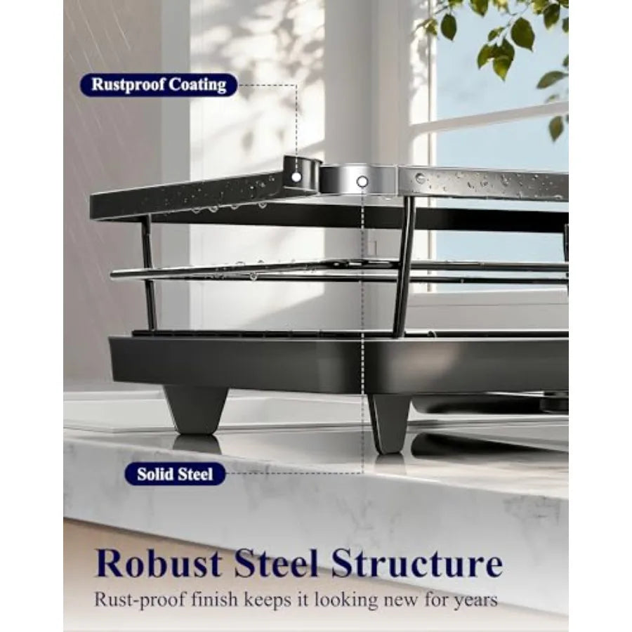 Stainless Steel Dish Drying Rack With Cutlery Holder