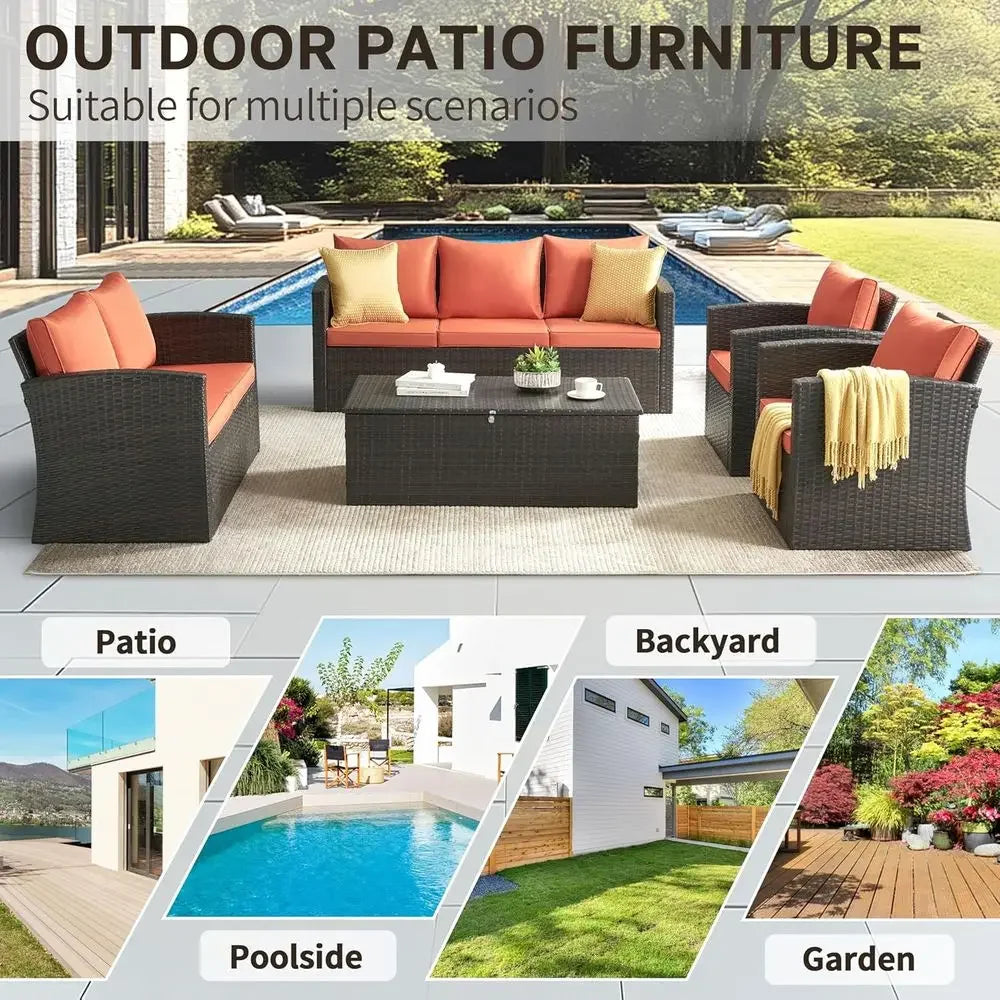All-Weather PE Rattan Patio Sectional Set With Storage Coffee Table Outdoor