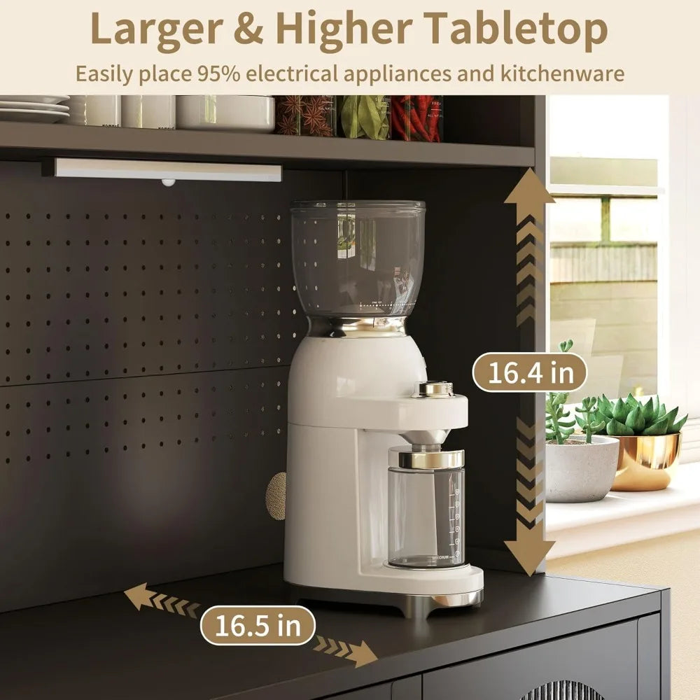 Kitchen Pantry Cabinet With LED Light And Adjustable Shelves