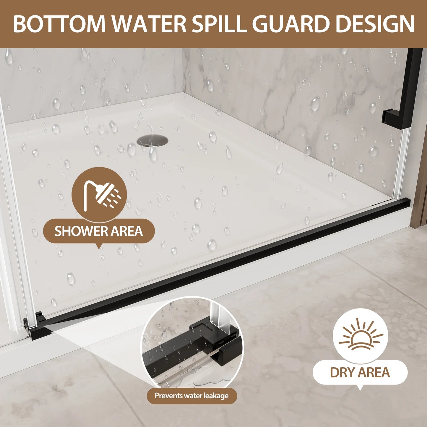 44"-48" W x 76" H Frameless Sliding Shower Door, Matte Black Shower Screen, 5/16" (8mm) Clear Tempered Glass