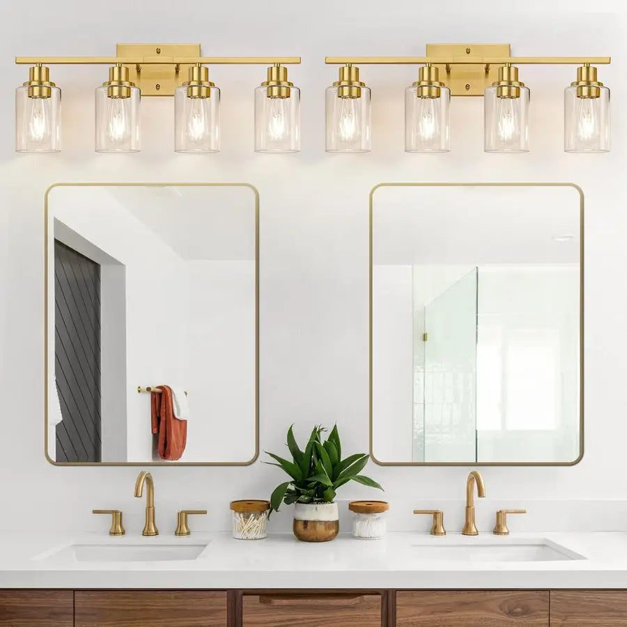 Vanity Lights with Clear Glass Shades, Brushed Gold Bathroom Light Fixtures Over Mirror, Modern Bathroom Wall Lamp for Mirror Li