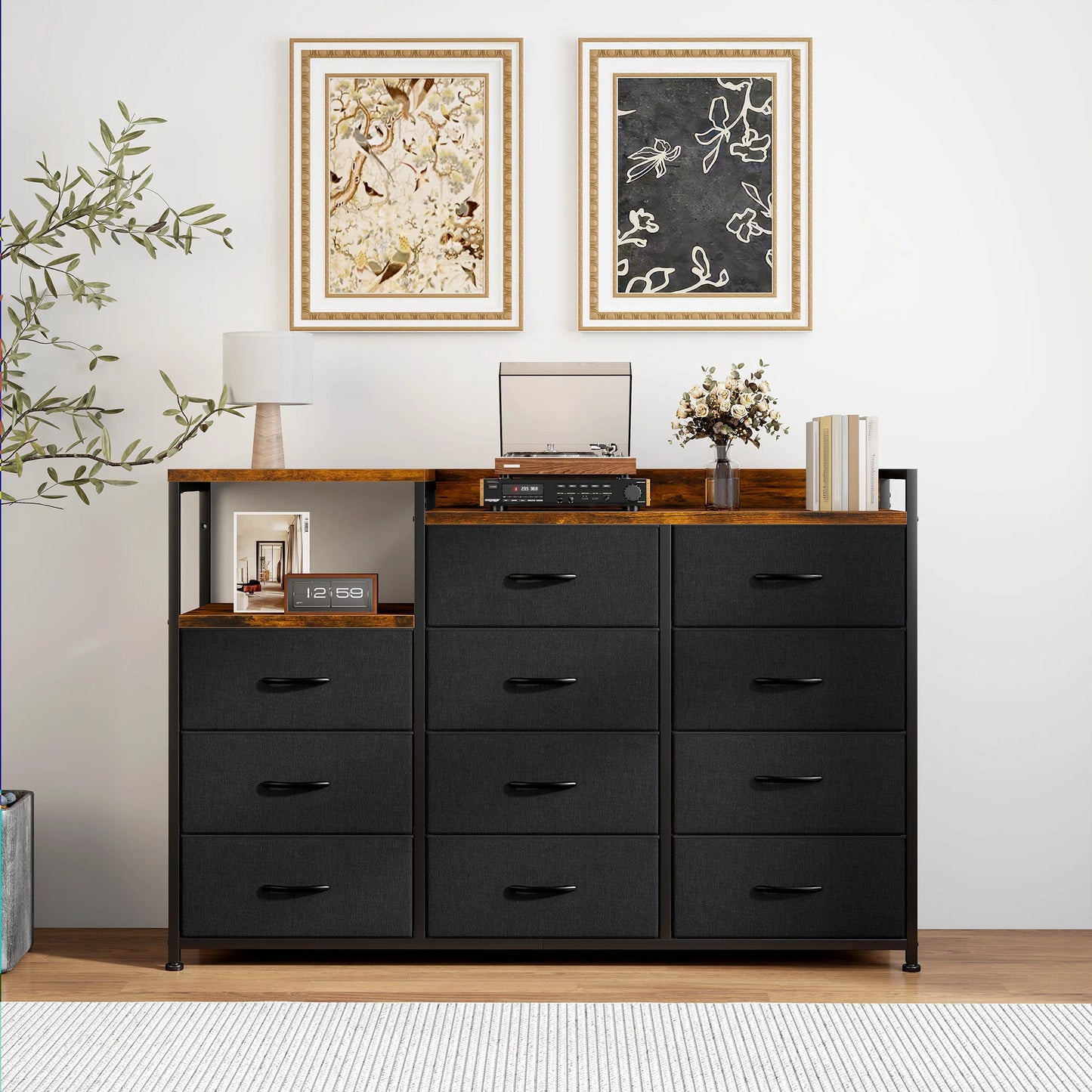 EnHomee 11-Drawer TV Stand And Dresser Combo With Metal Frame