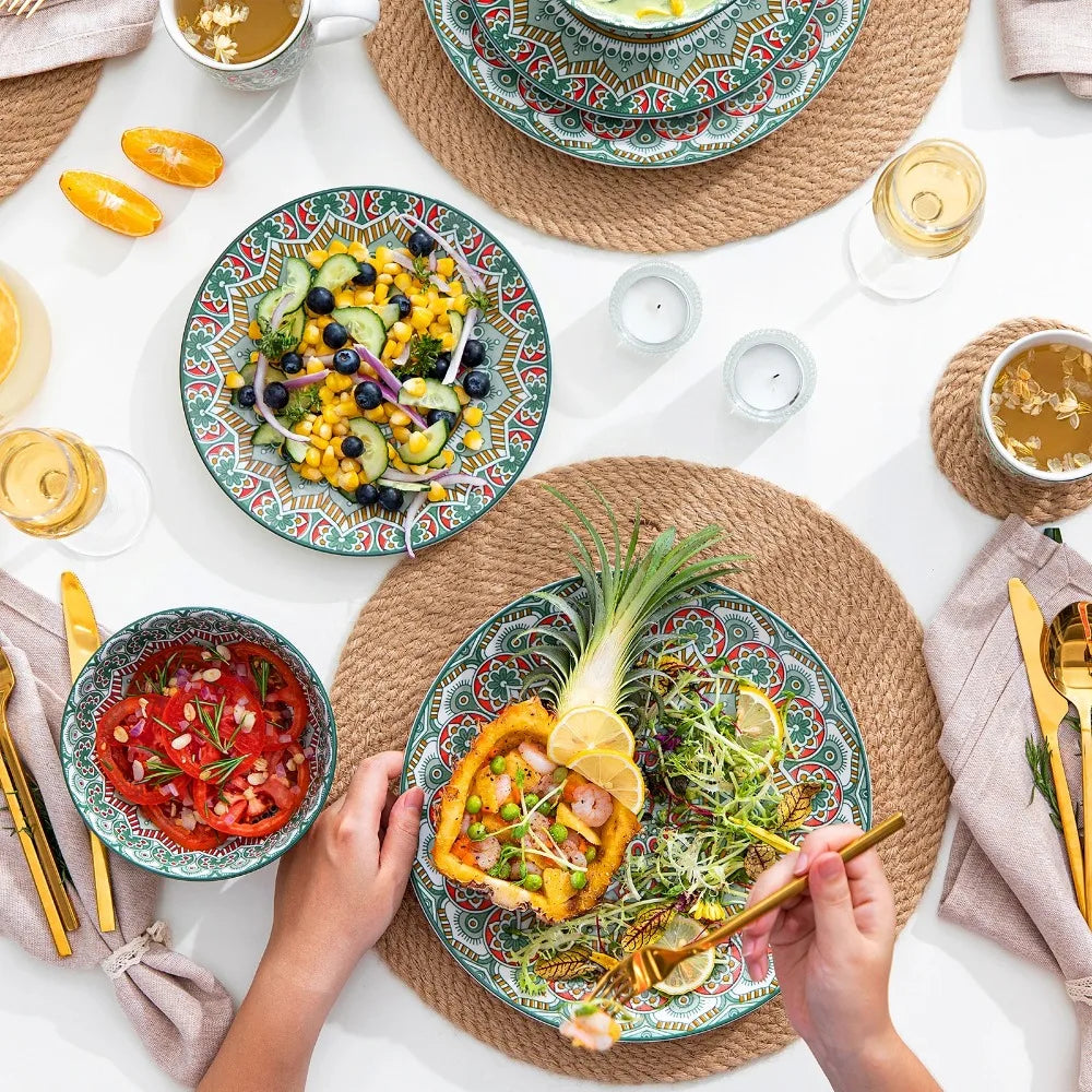 MALACASA Bohemian Mandala Porcelain Dinnerware Set Collection