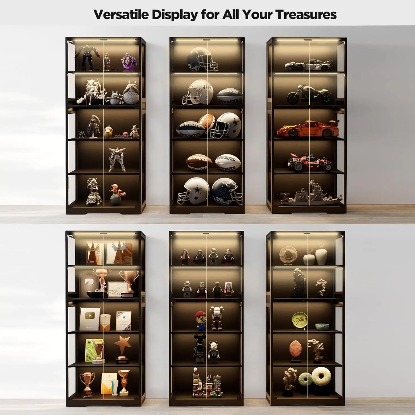 ZHILU 5 Tier Glass Door Display Cabinet For Collectibles LED