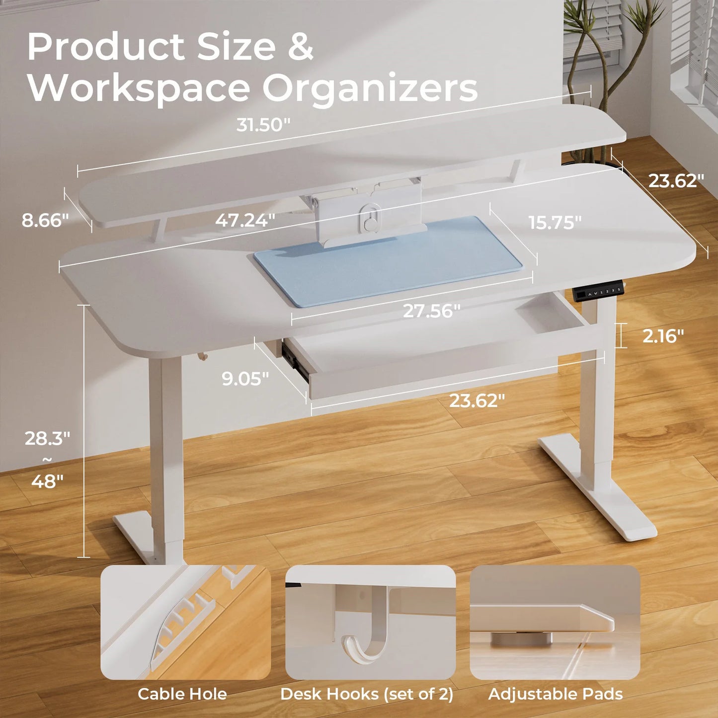 Electric Standing Desk With Drawers Height Adjustable Sit Stand Desk