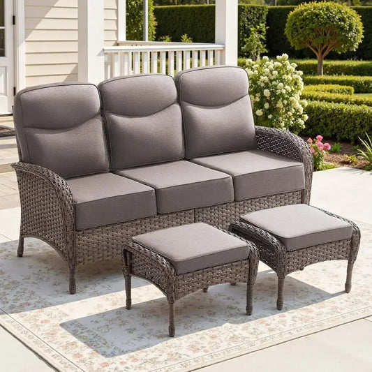 Outdoor Wicker Sofa Set 3-Piece Cushions Weather-Resistant