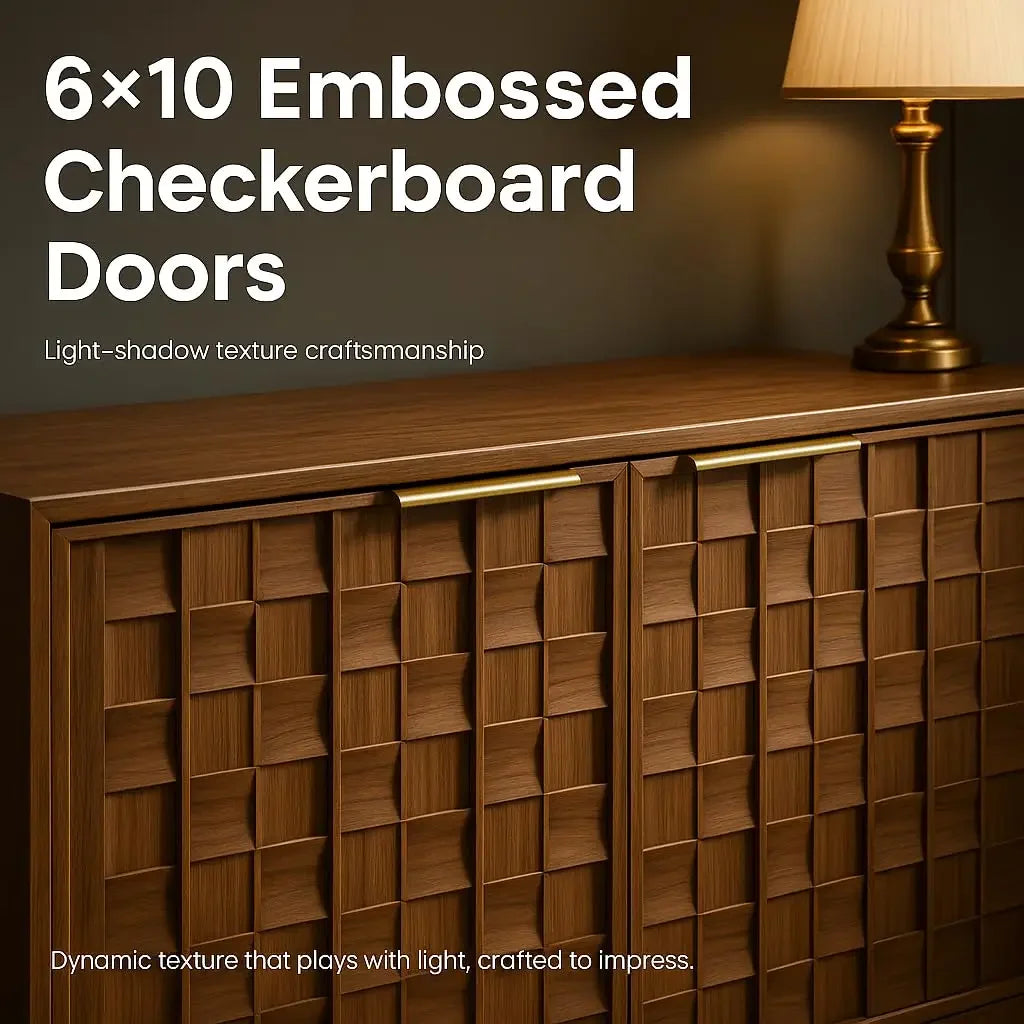 Modern 4 Door Sideboard With Checkerboard Design Solid Wood Legs