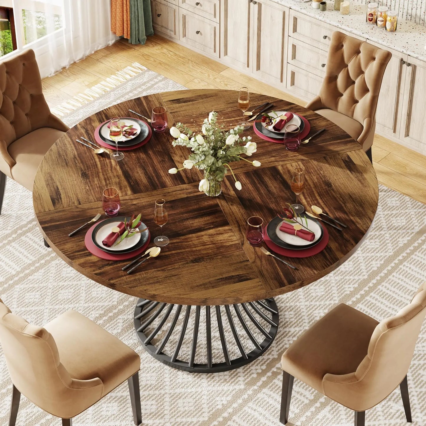 Tribesigns Round Dining Table For 4-6 People Farmhouse Kitchen