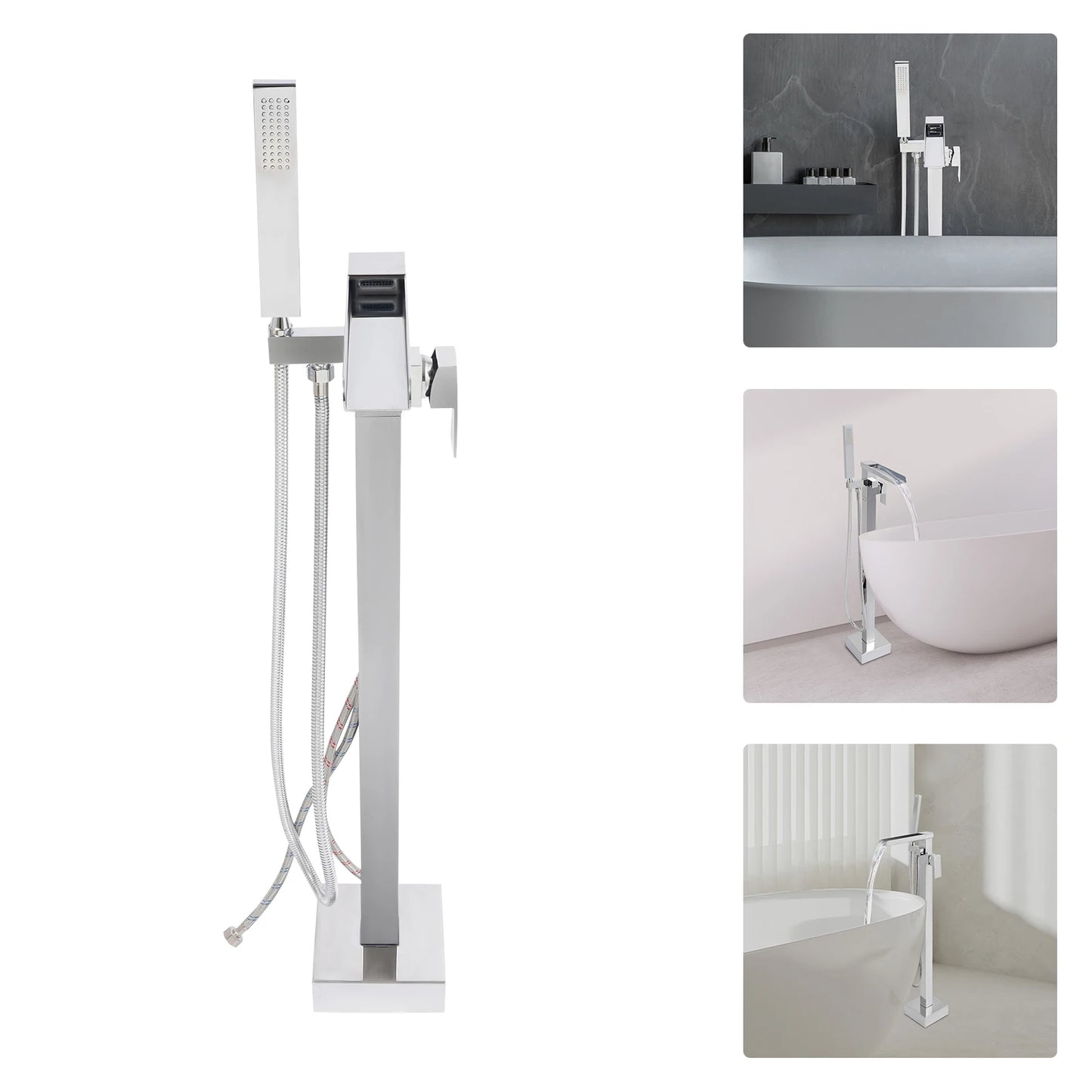 Freestanding Bath Tap, Tap w/ Hand Shower, Bath Tap Bathtub Shower Faucets Floor Standing Faucet  Waterfall Mixer
