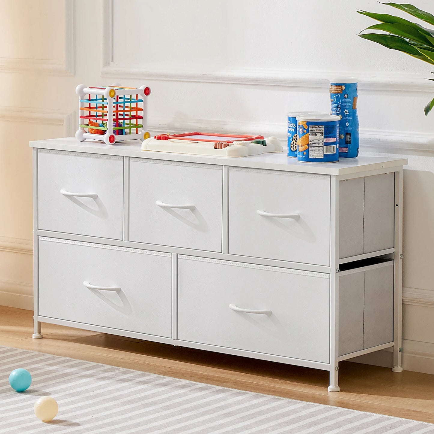 JHK Living Room Display Cabinet With Fabric Drawers Metal Frame