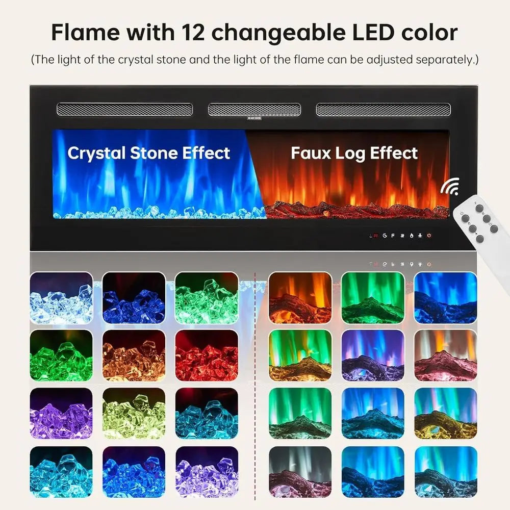 80'' Floating TV Stand with 40" Electric Fireplace, Modern TV Console Cabinet Wall Mounted, Media Entertainment Center, Adjustab