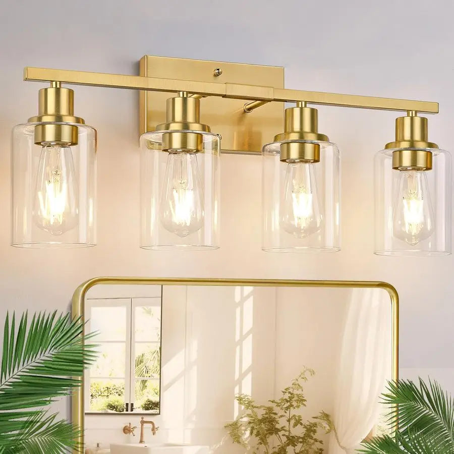 Vanity Lights with Clear Glass Shades, Brushed Gold Bathroom Light Fixtures Over Mirror, Modern Bathroom Wall Lamp for Mirror Li