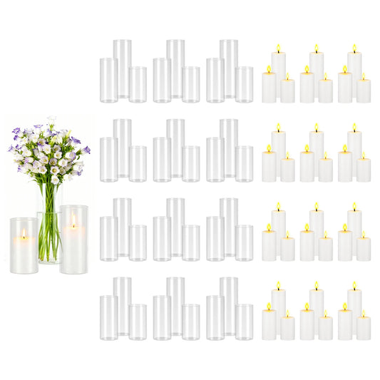 Pillar Candles And Glass Vases Set For Wedding Centerpieces
