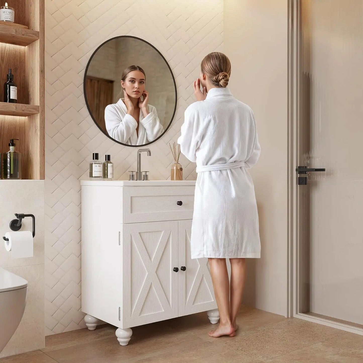 30 Inch Bathroom Vanity with Sink Easy-to-Install Farmhouse Bathroom Sink 2-Tier Storage Areas with Adjustable, Customized