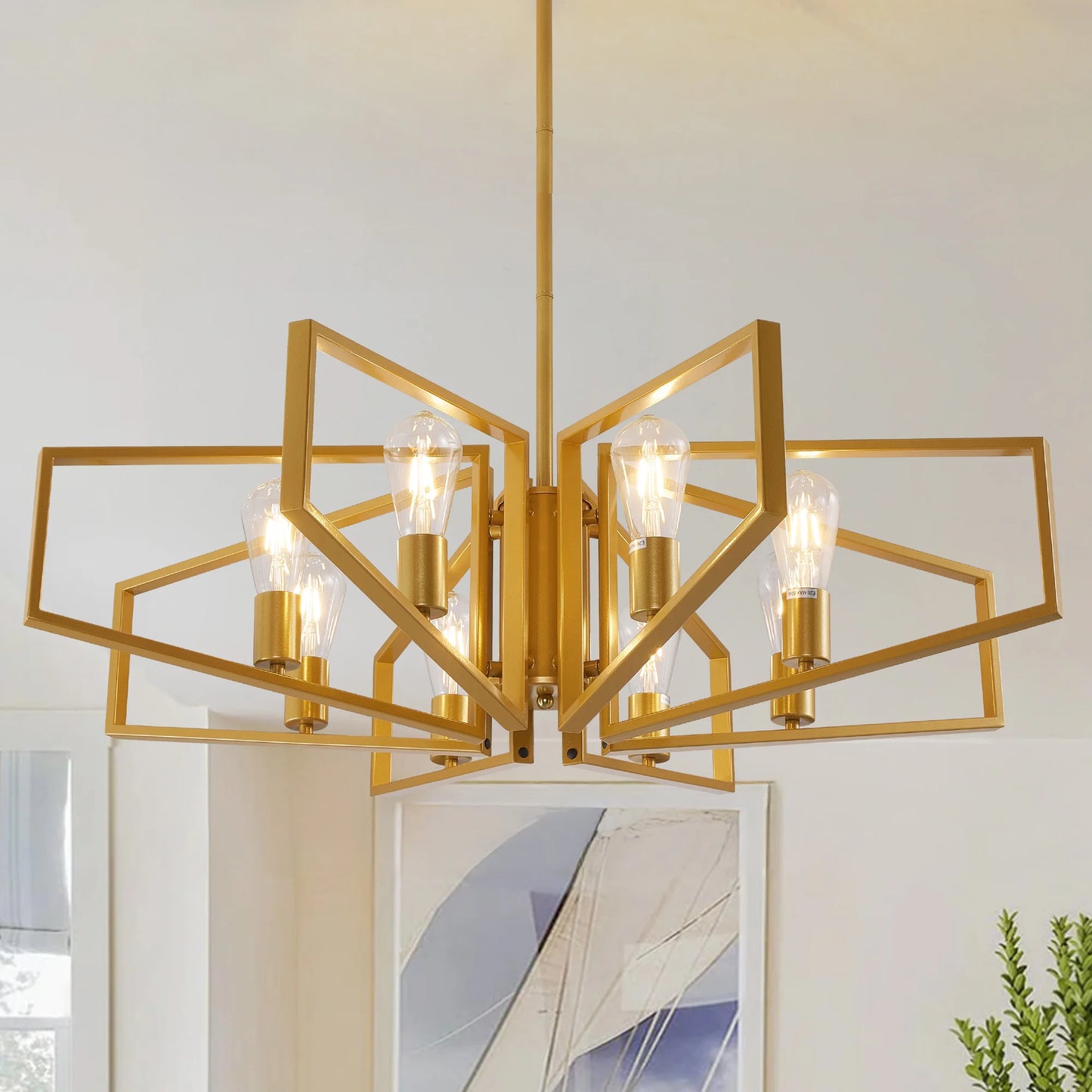 Geometric Eight Light Pendant Chandelier With Adjustable Height