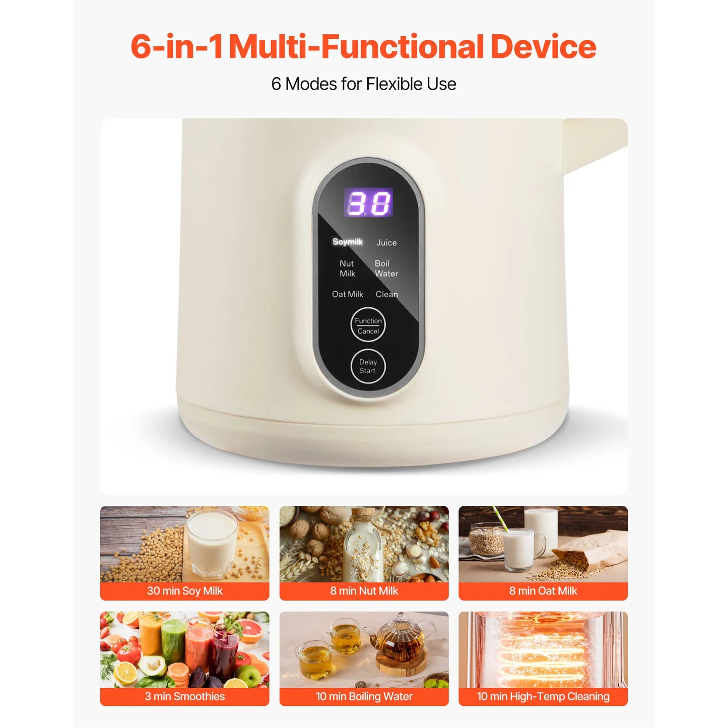 VEVOR 8-in-1 Nut Milk Maker With Self-Cleaning Function