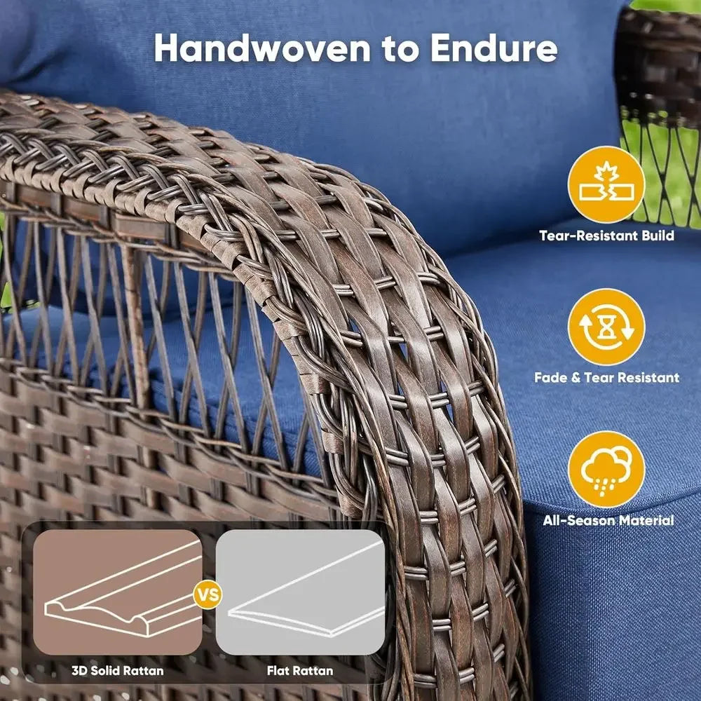 Outdoor High Back Wicker Sofa 3 Seater For Patio Garden Lounge
