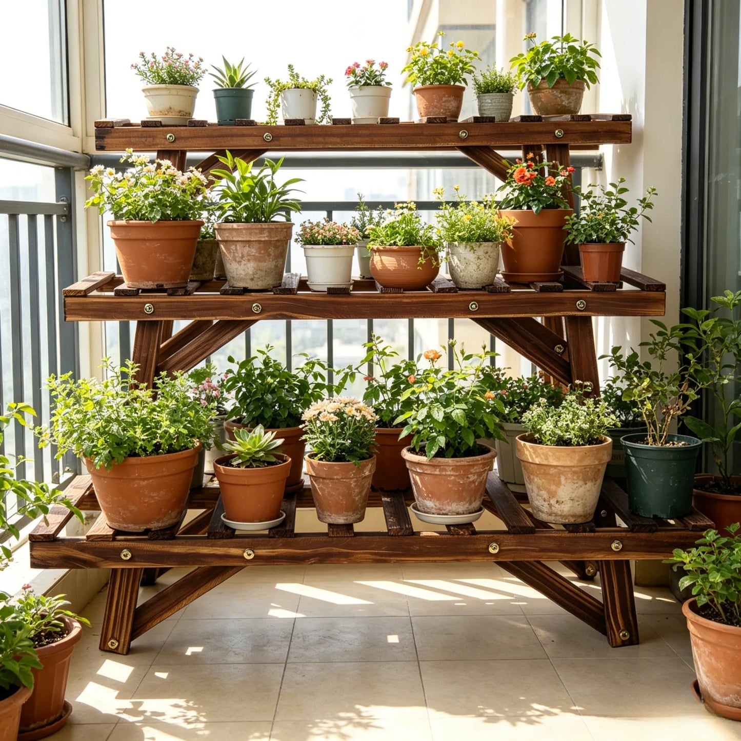 Wood 3-Tier Plant Stand Ladder Shelf for Home Decor