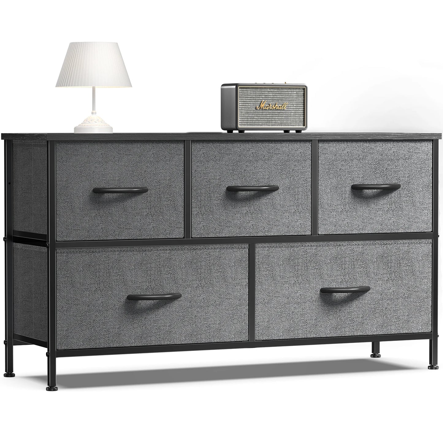 JHK Living Room Display Cabinet With Fabric Drawers Metal Frame