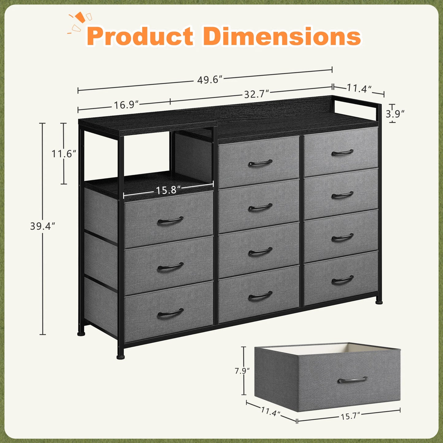 EnHomee 11-Drawer TV Stand And Dresser Combo With Metal Frame