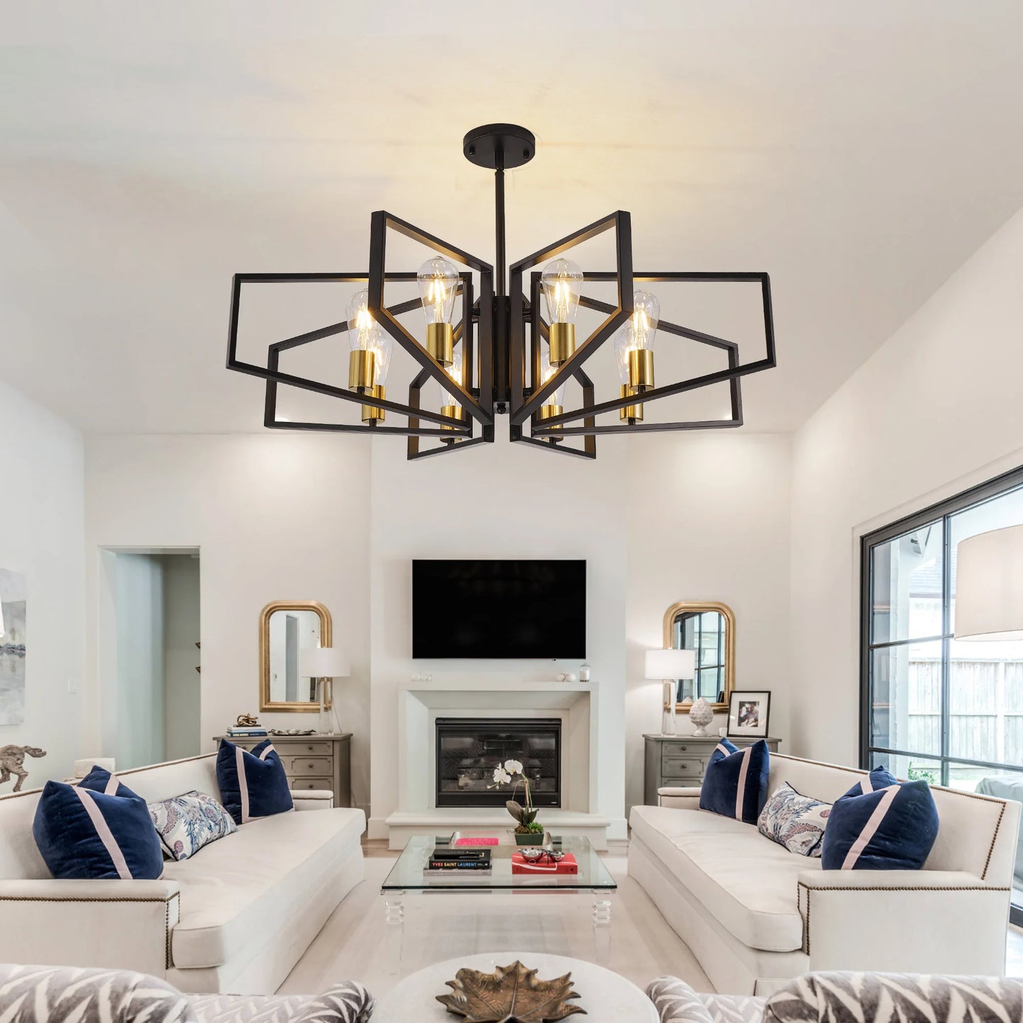 Geometric Eight Light Pendant Chandelier With Adjustable Height