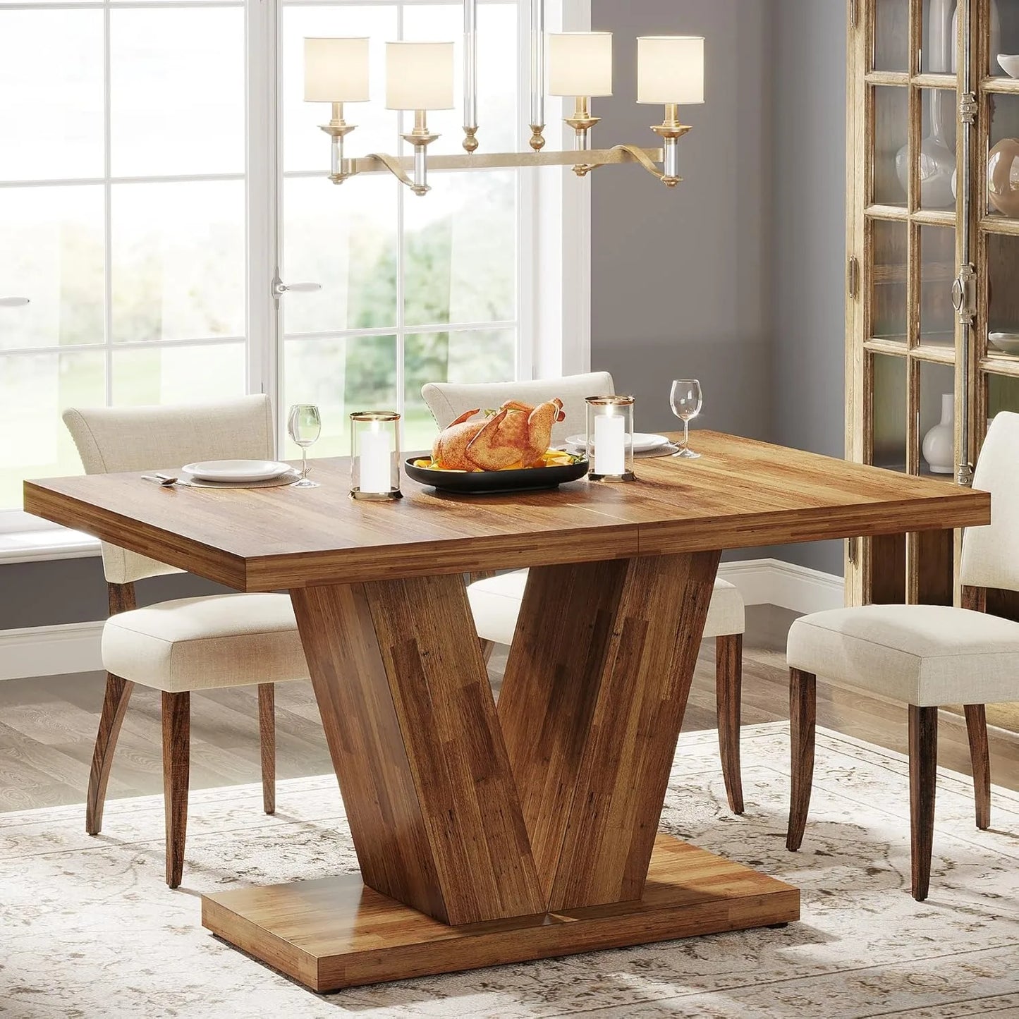Little Tree Rustic Farmhouse Wood Dining Table