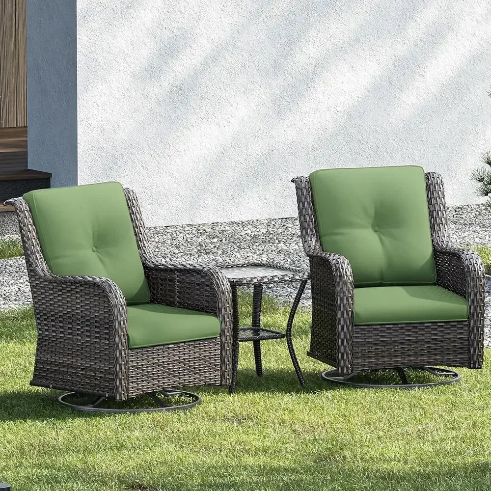 3-Piece Wicker Patio Furniture Set With 2 Swivel Chairs And Side Table