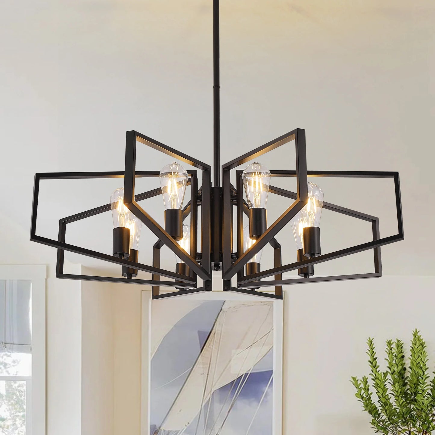 Geometric Eight Light Pendant Chandelier With Adjustable Height