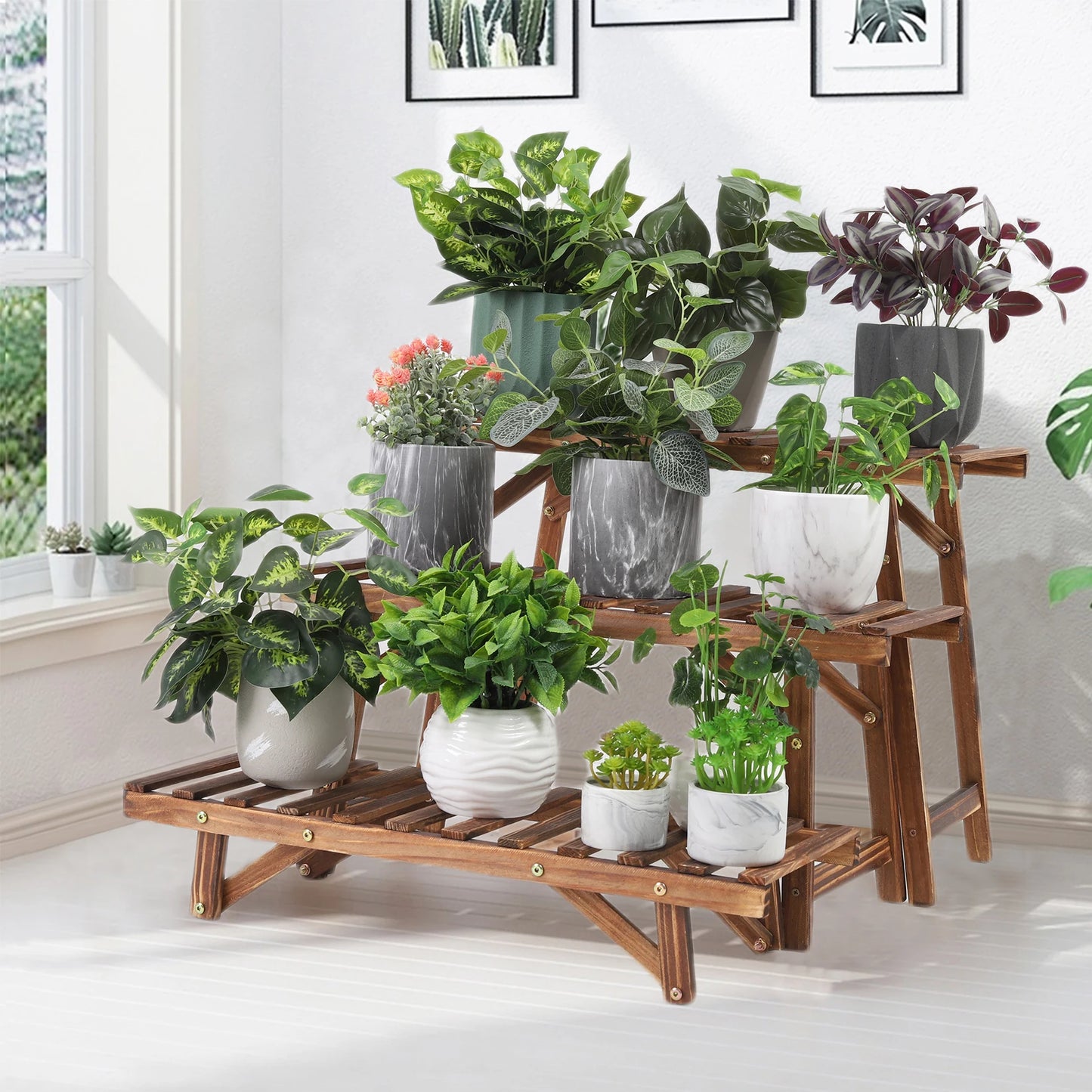 Wood 3-Tier Plant Stand Ladder Shelf for Home Decor