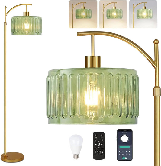 Gold Dimmable Floor Lamp with Remote, Mid-Century Modern Brass Standing Light for Living Room Bedroom