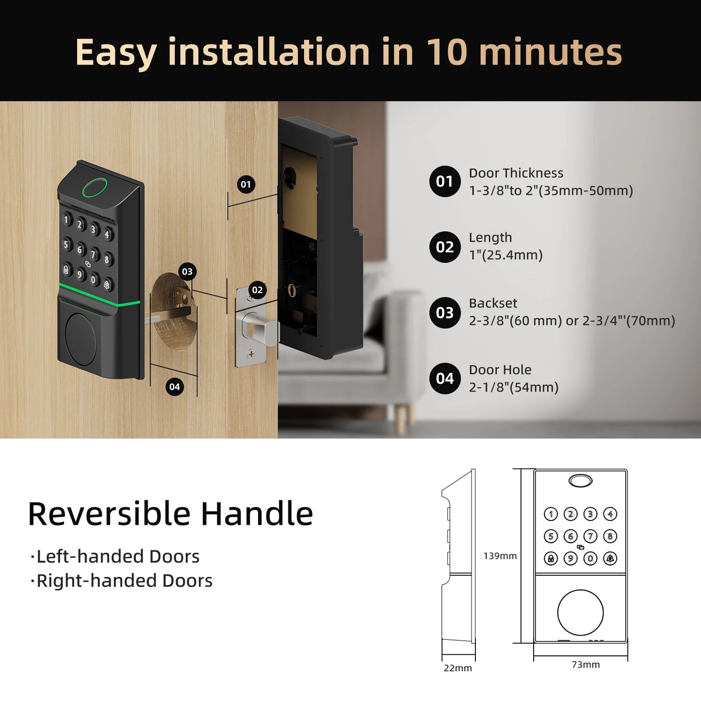 Viladepot Smart Lock Biometric Fingerprint Door Lock With App Control