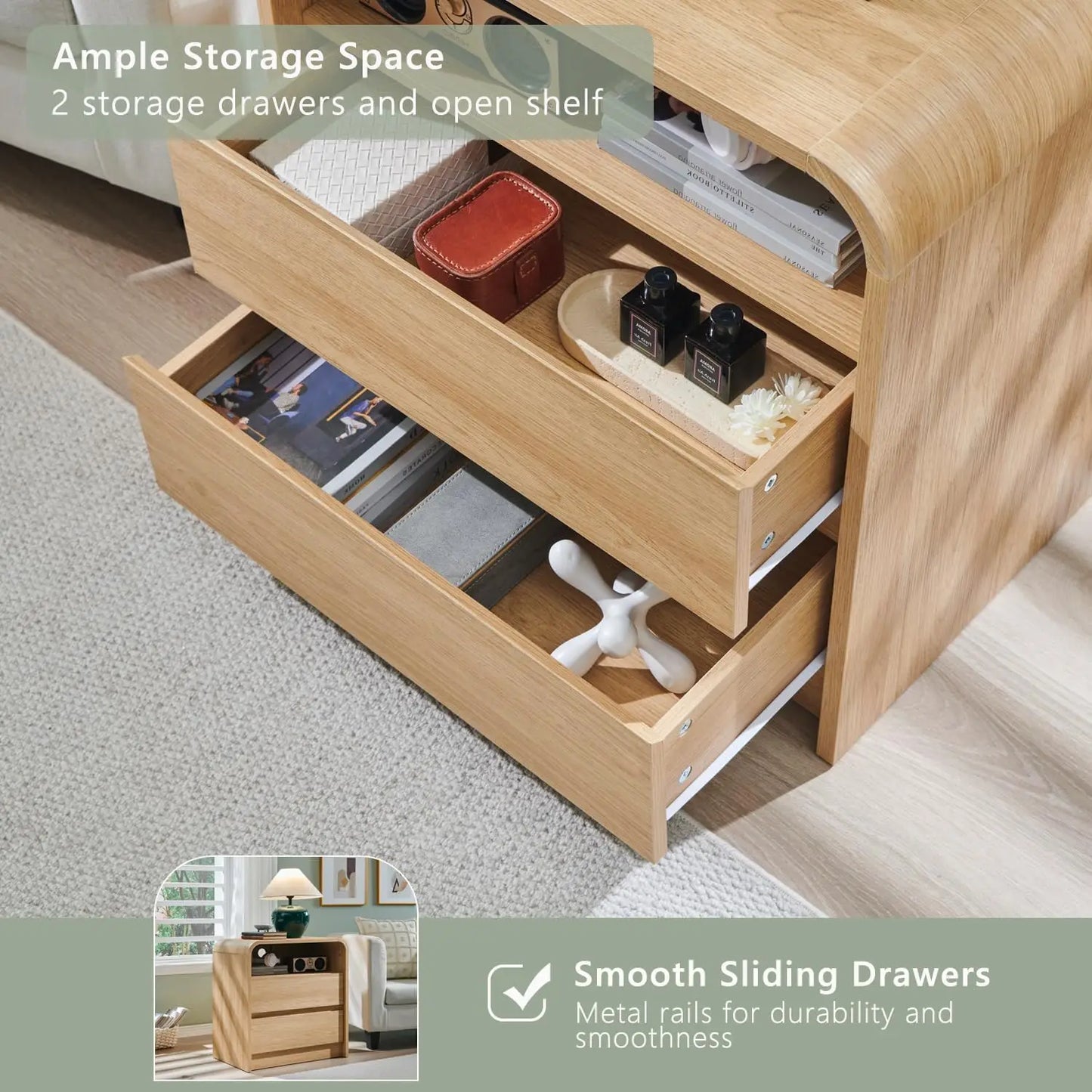 25" Tall Modern Nightstand Set of 2