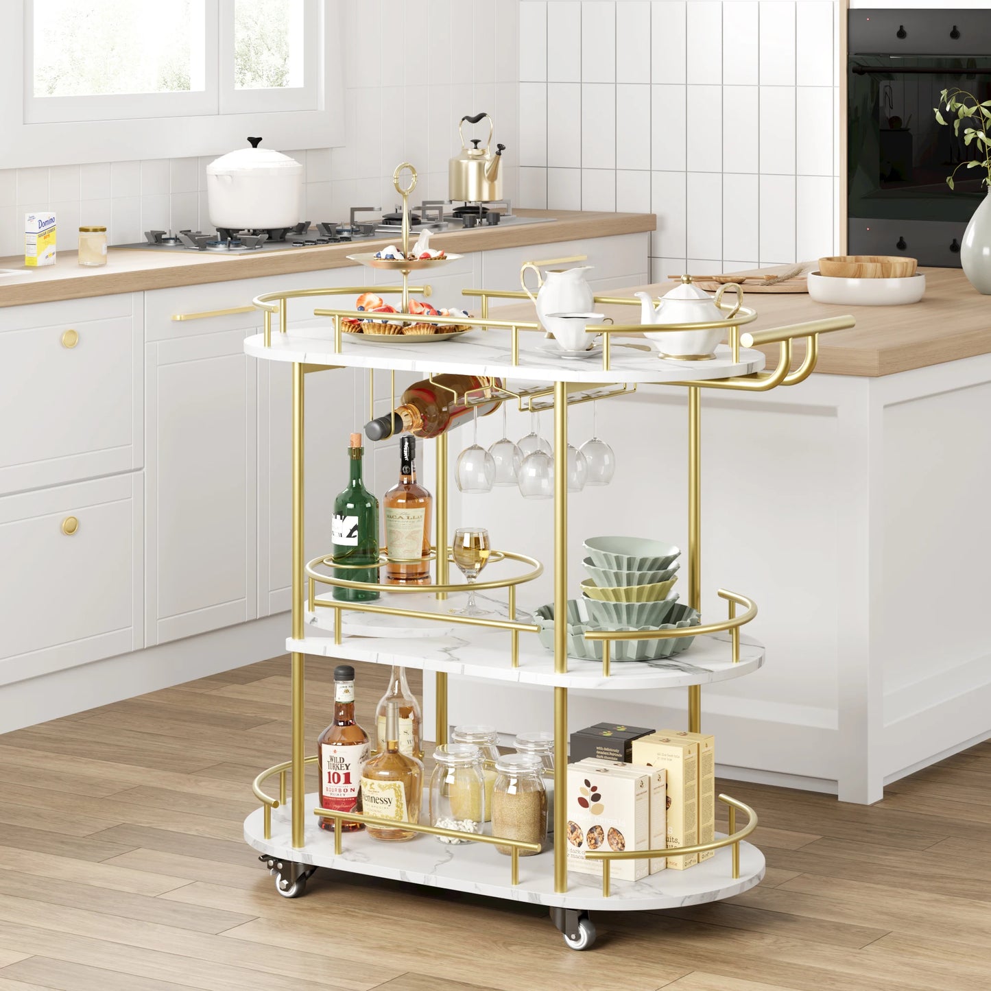 TWISTER.CK Bar Cart With 4 Tier Storage On Wheels Serving