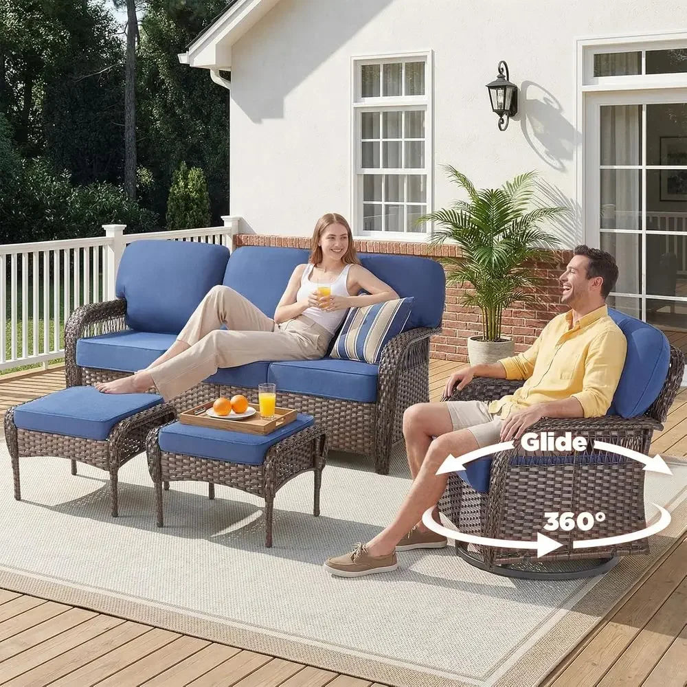 Outdoor High Back Wicker Sofa 3 Seater For Patio Garden Lounge