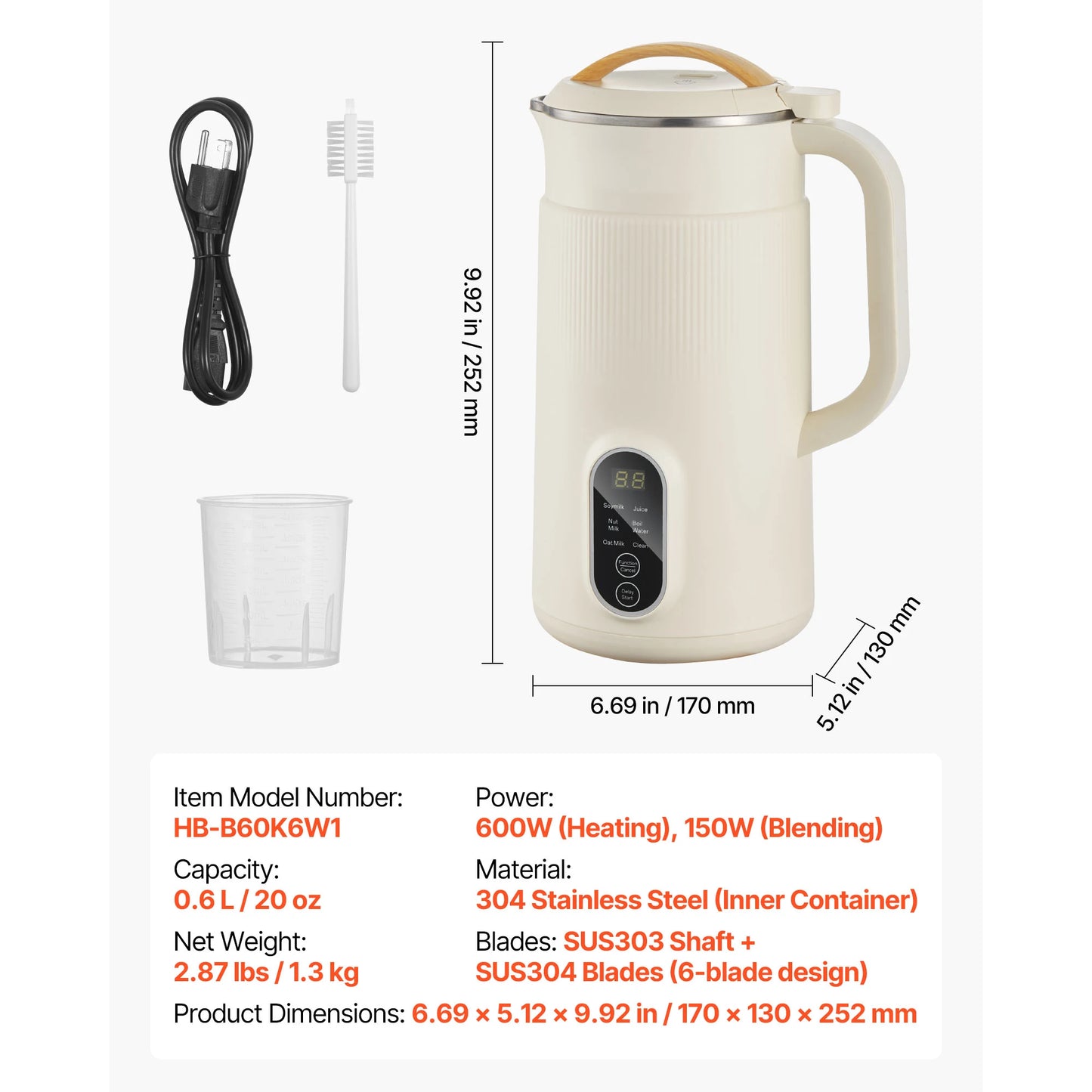 VEVOR 8-in-1 Nut Milk Maker With Self-Cleaning Function
