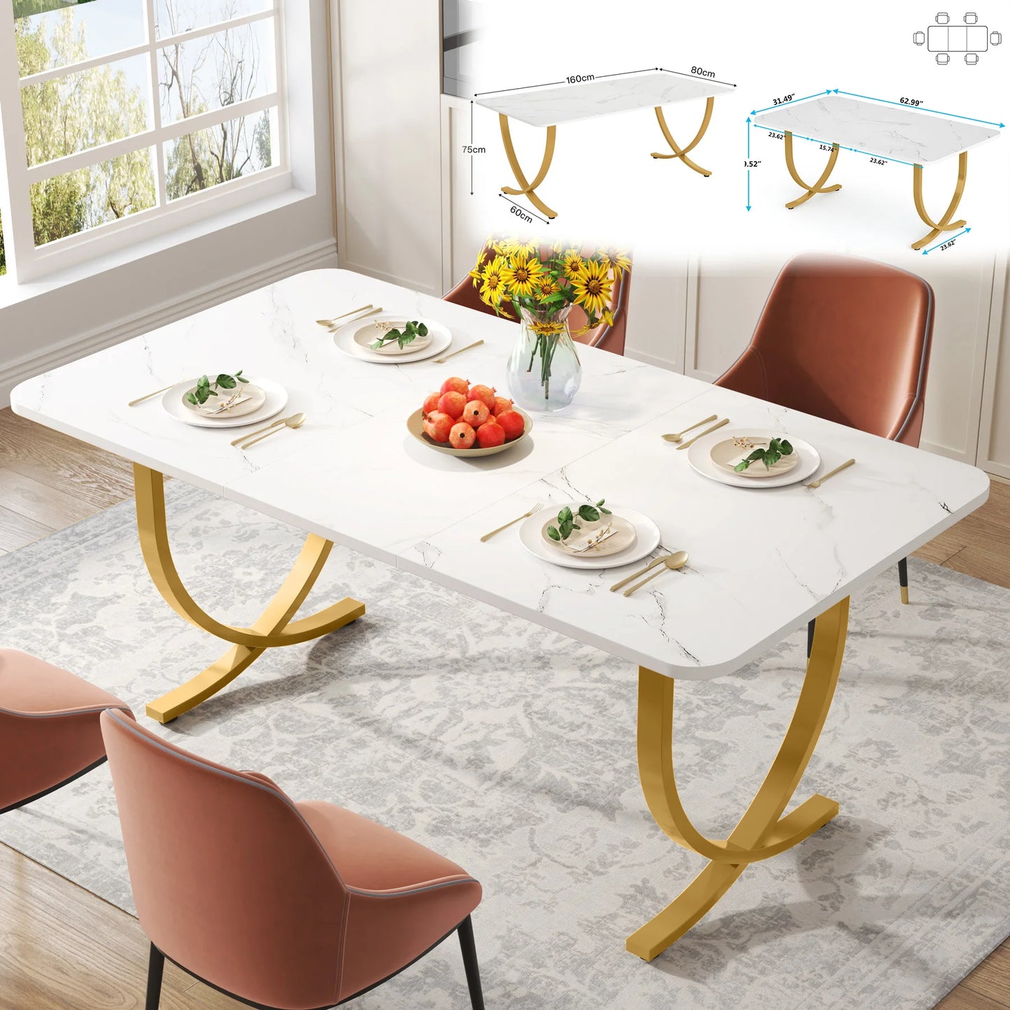 Tribesigns Modern Faux Marble Rectangular Dining Table