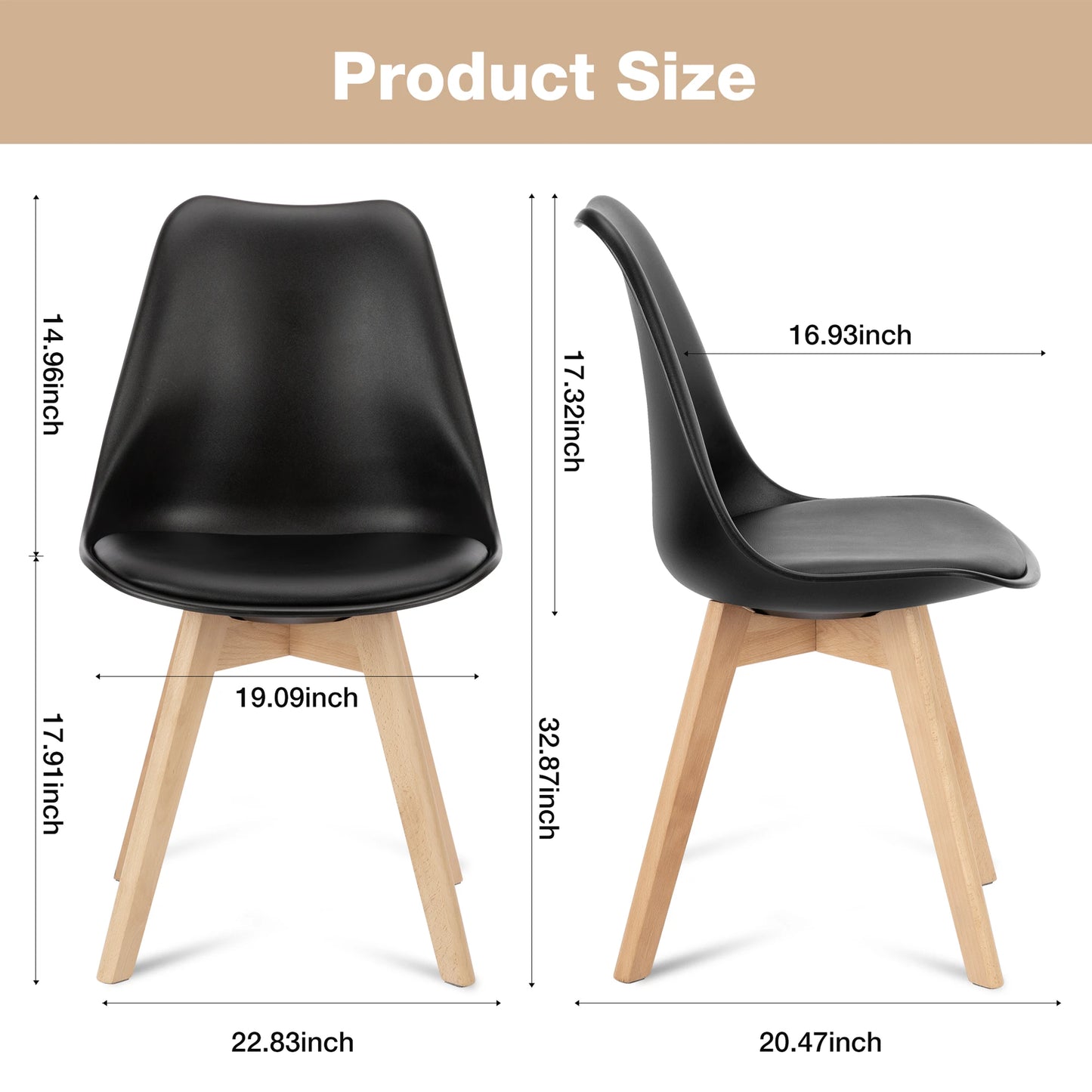 JHK PU Leather Dining Chairs Set Of Four Wooden Legs