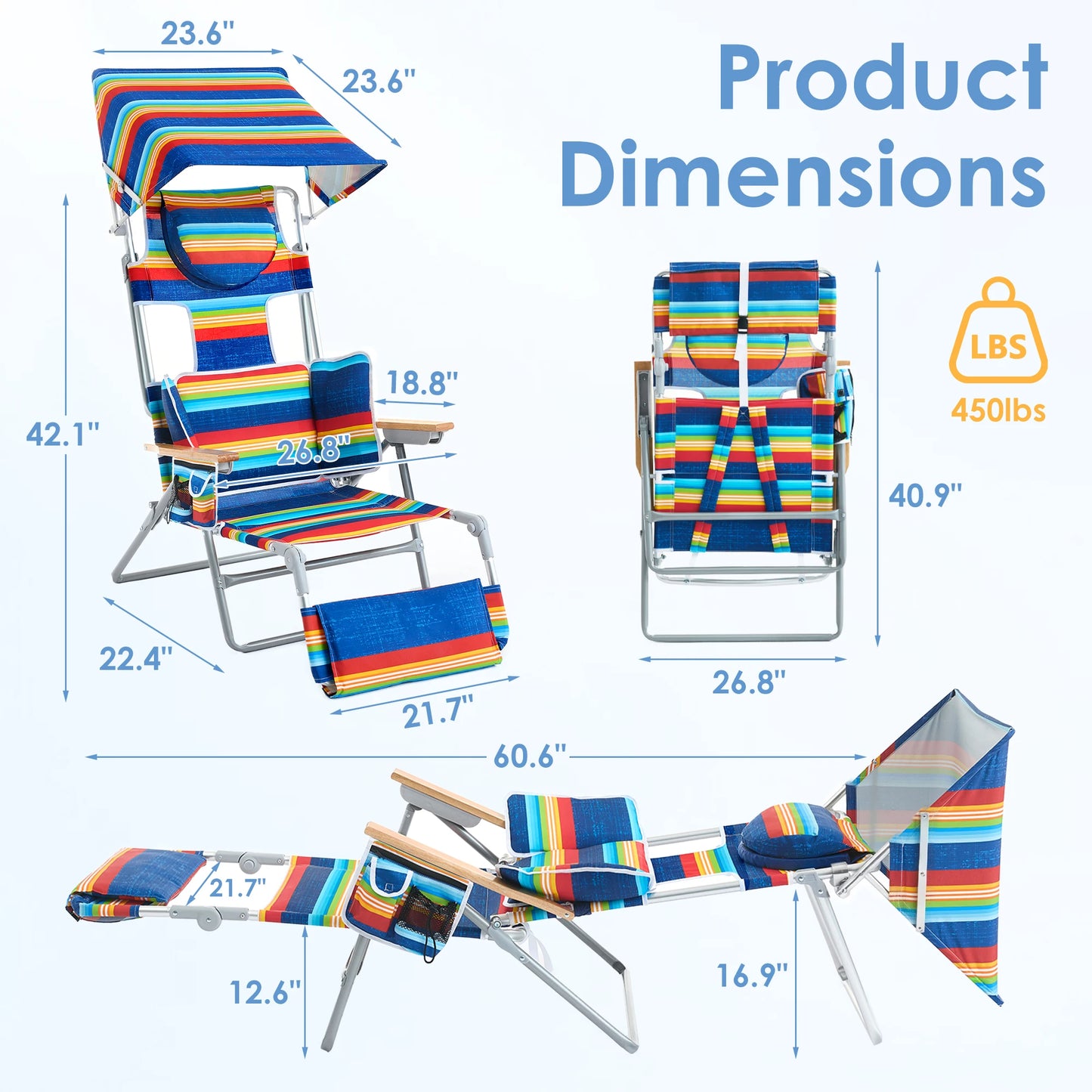 TCGBKAF Beach Chair With Canopy And 5 Position Footrest
