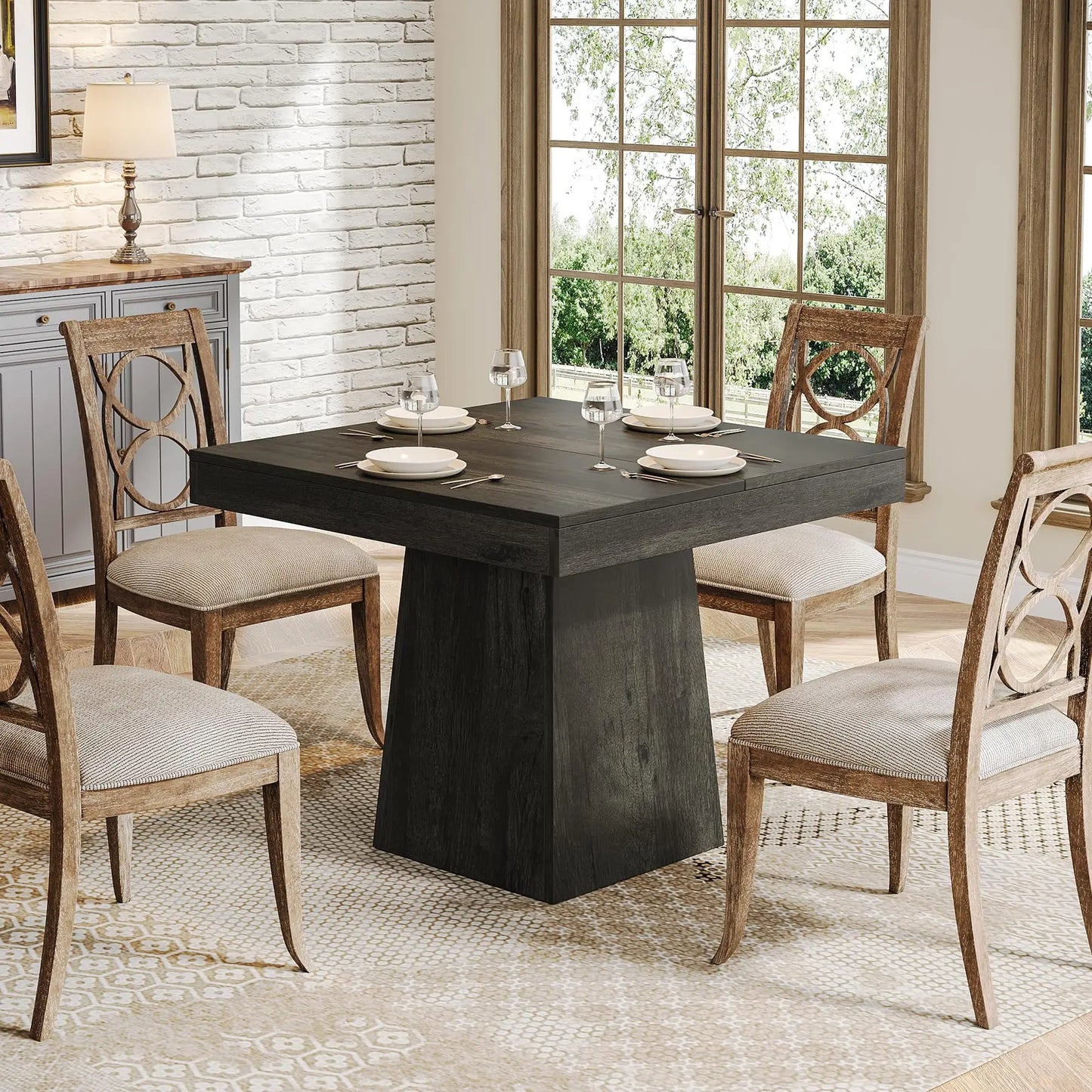 Tribesigns Square Dining Table With Sturdy Pedestal Base