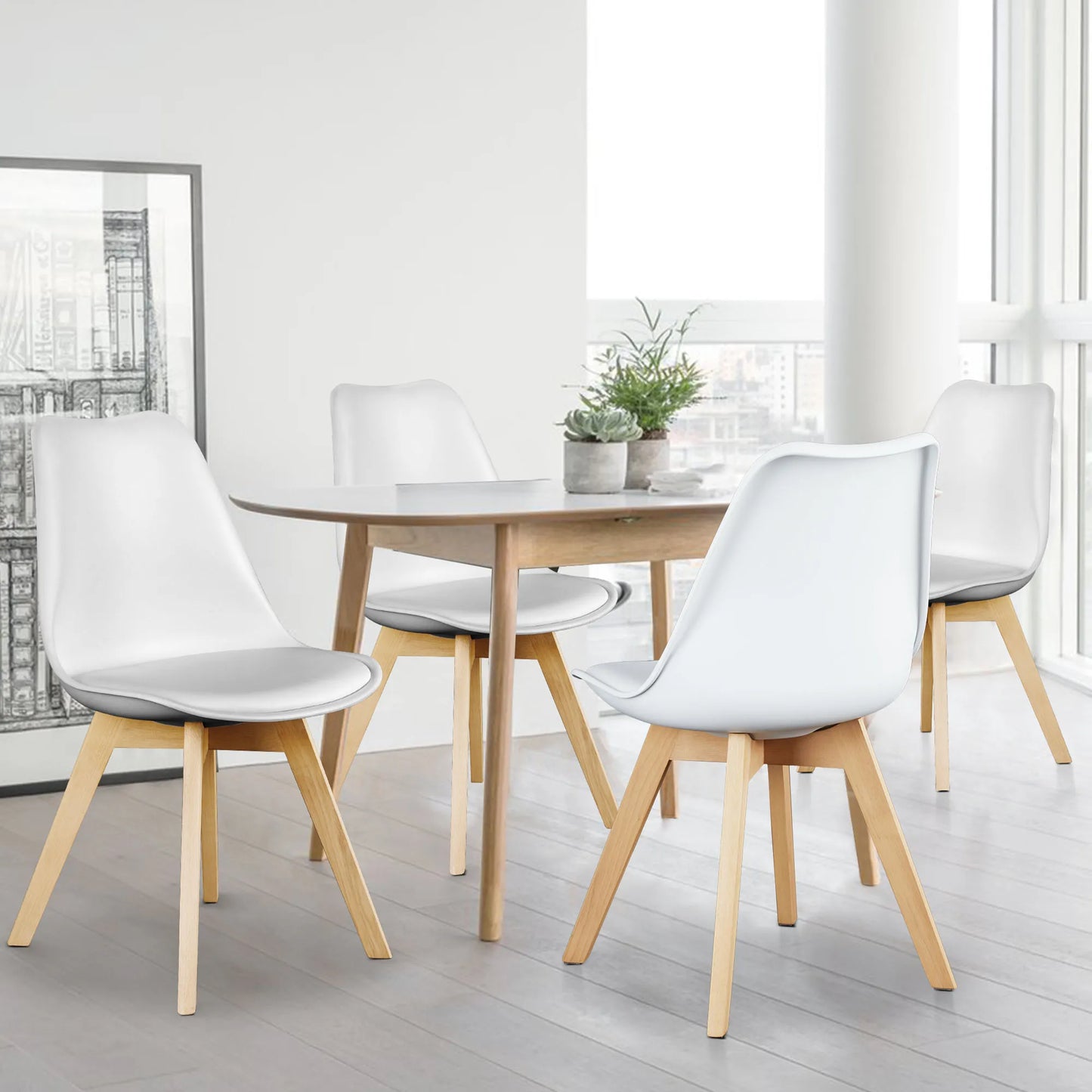 JHK PU Leather Dining Chairs Set Of Four Wooden Legs