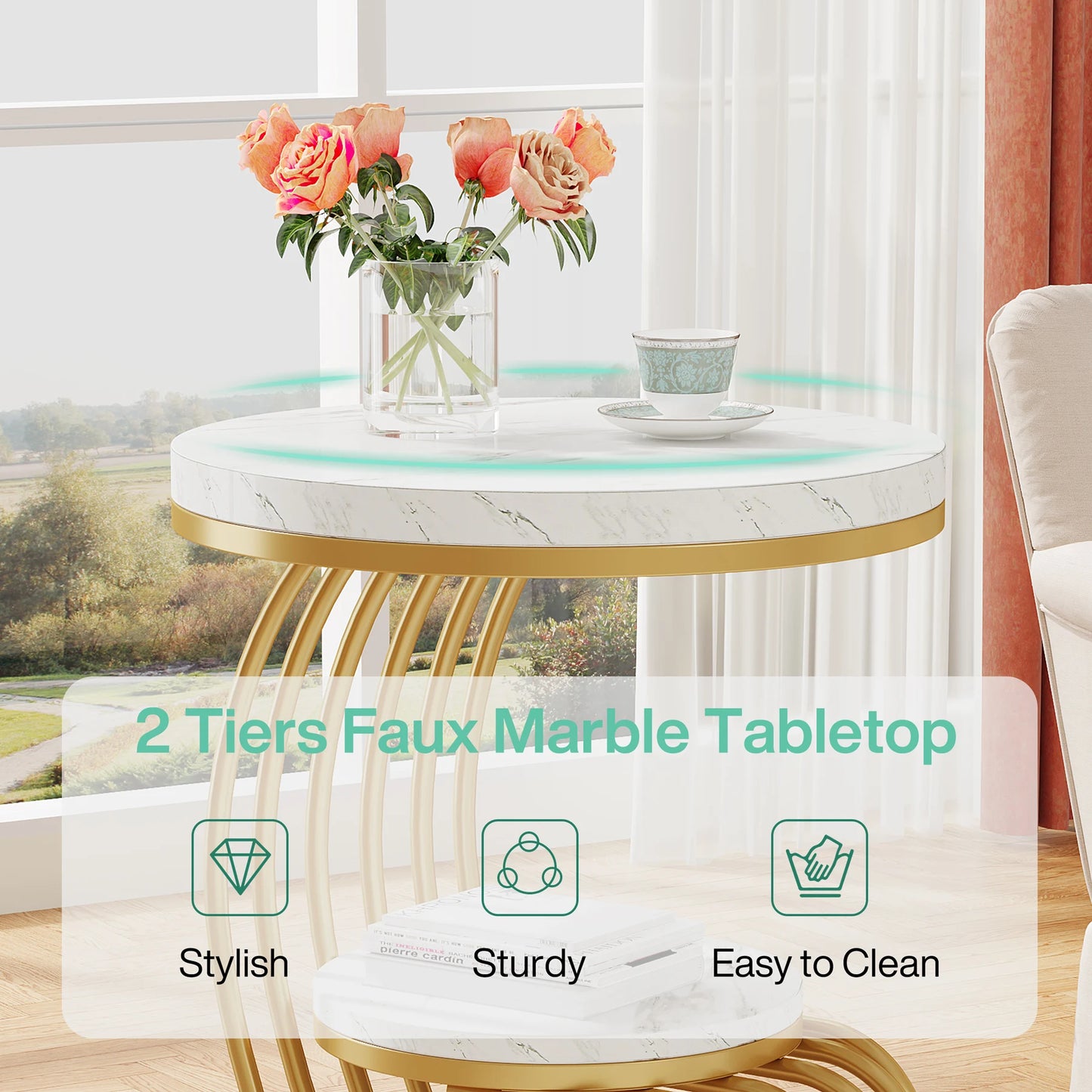 Tribesigns 2 Tier Faux Marble End Table With Storage Shelf
