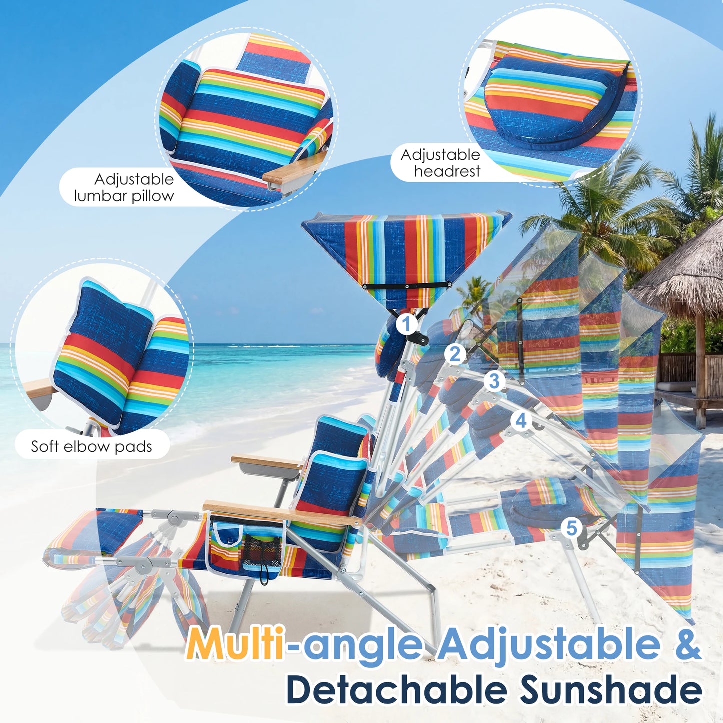 TCGBKAF Beach Chair With Canopy And 5 Position Footrest
