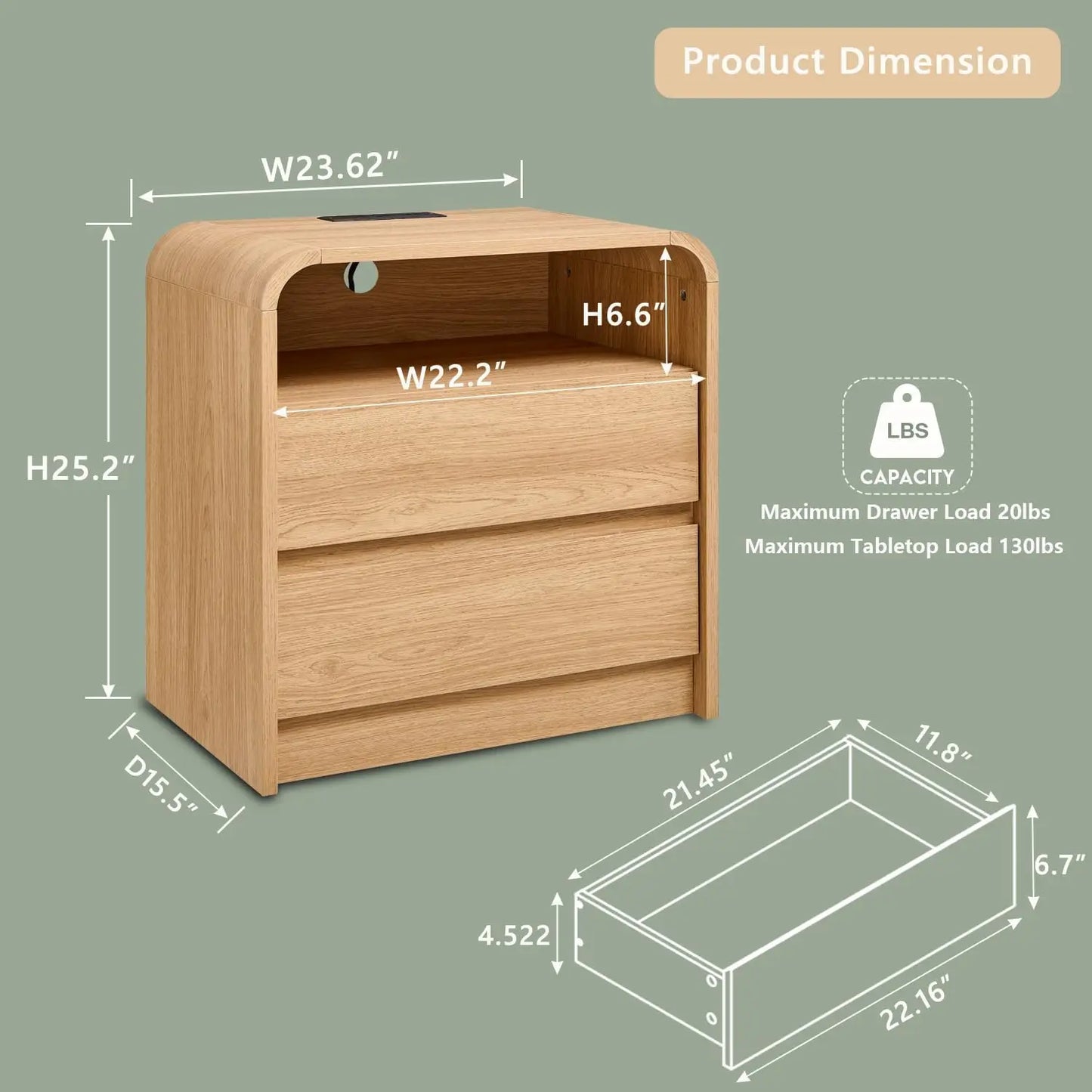 25" Tall Modern Nightstand Set of 2