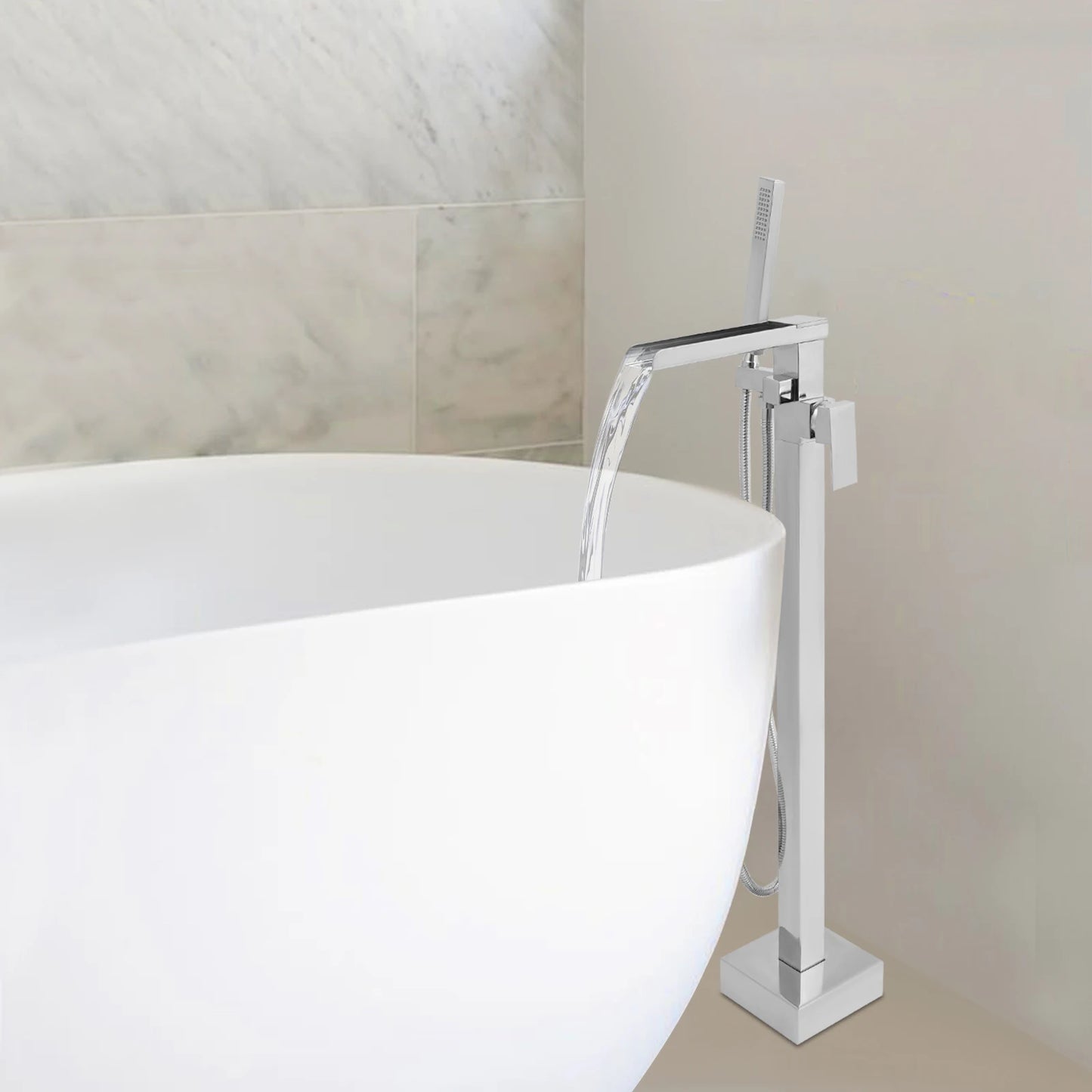 Freestanding Bath Tap, Tap w/ Hand Shower, Bath Tap Bathtub Shower Faucets Floor Standing Faucet  Waterfall Mixer