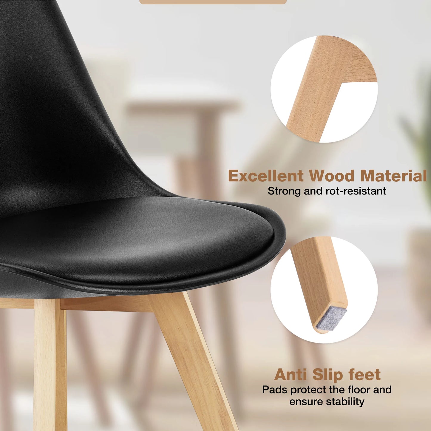 JHK PU Leather Dining Chairs Set Of Four Wooden Legs