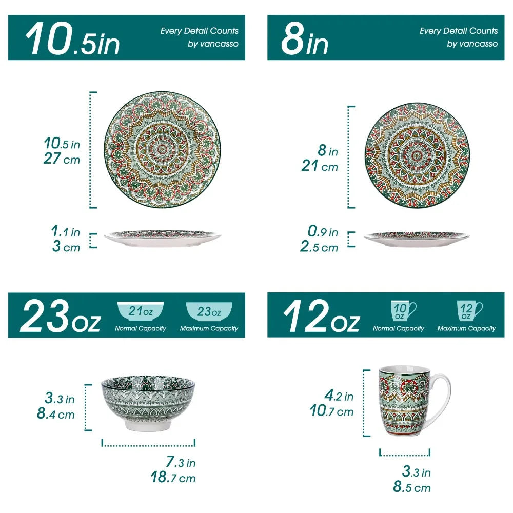 MALACASA Bohemian Mandala Porcelain Dinnerware Set Collection