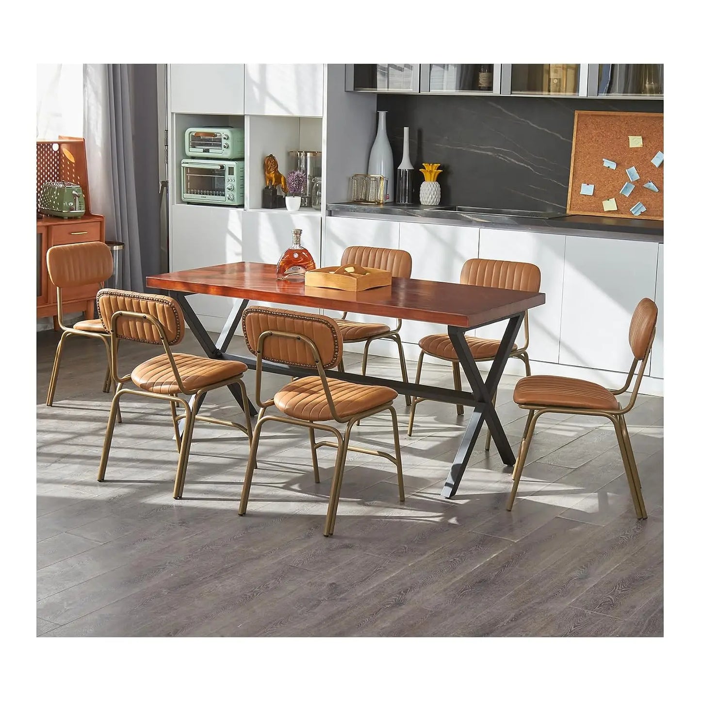 Mid Century Modern Dining Chairs Set of 6 Faux Leather Upholstered Seats