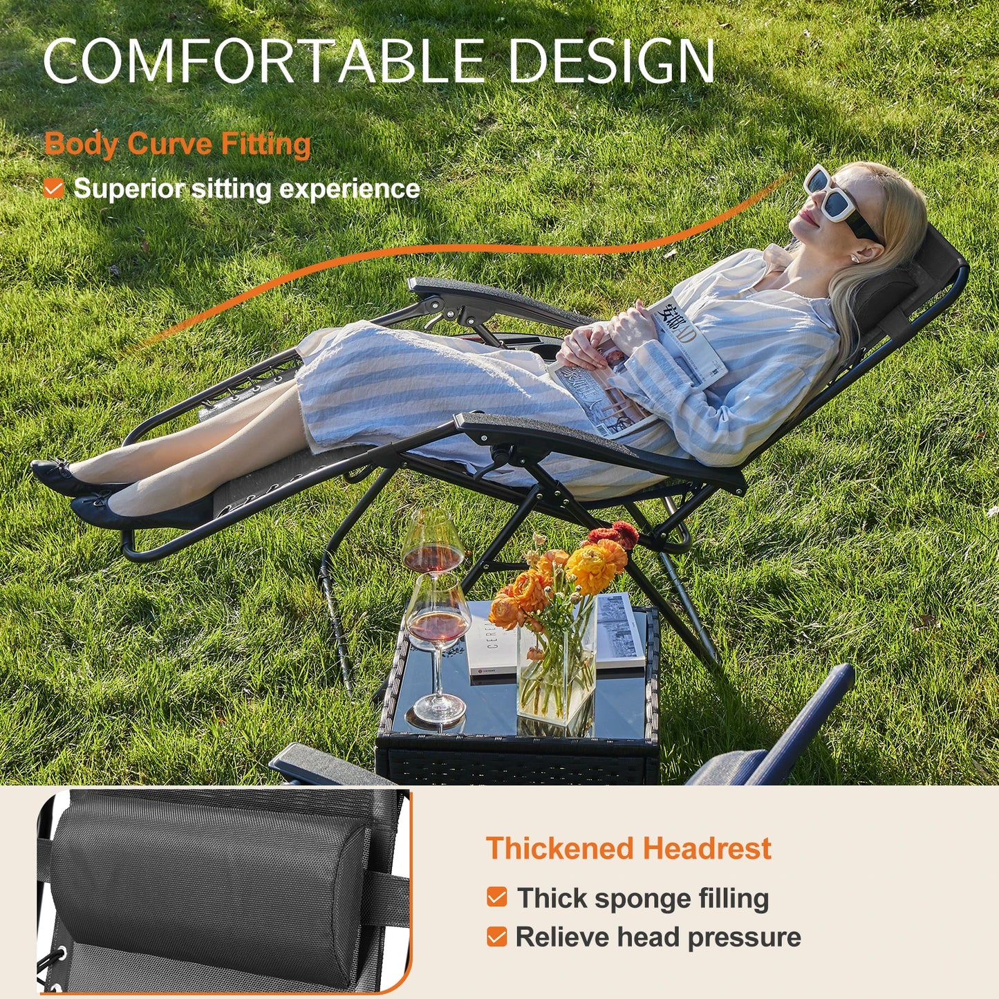 JHK Zero Gravity Portable Recliner Outdoor Patio Cup Holder Trays