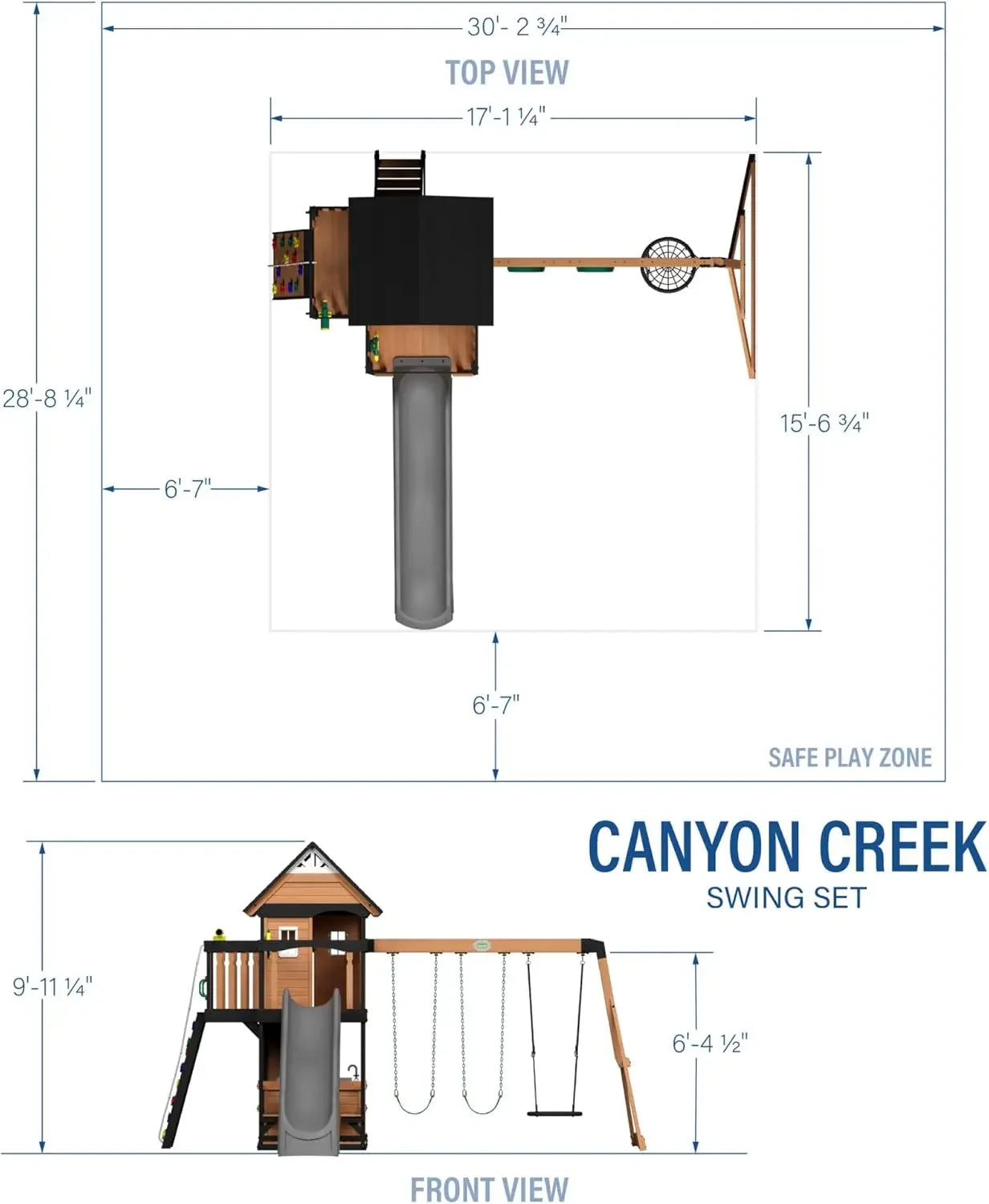 Cedar Wood Swing Set With Wave Slide And Play Kitchen